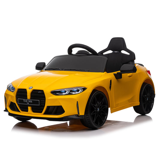 BMW M4 12v Kids ride on toy car 2.4G W/Parents Remote Control,Three speed adjustable,Power display, USB,MP3 ,Bluetooth,LED light,story,A handle with wheels and a pull, easy to carry