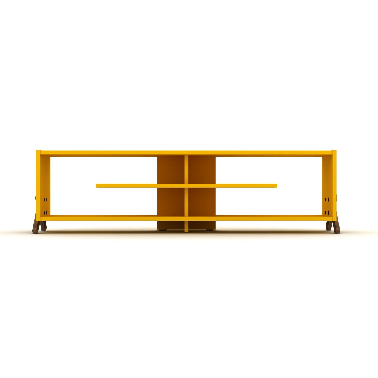 Mid Century Modern Walnut and Yellow TV Stand with Open Storage