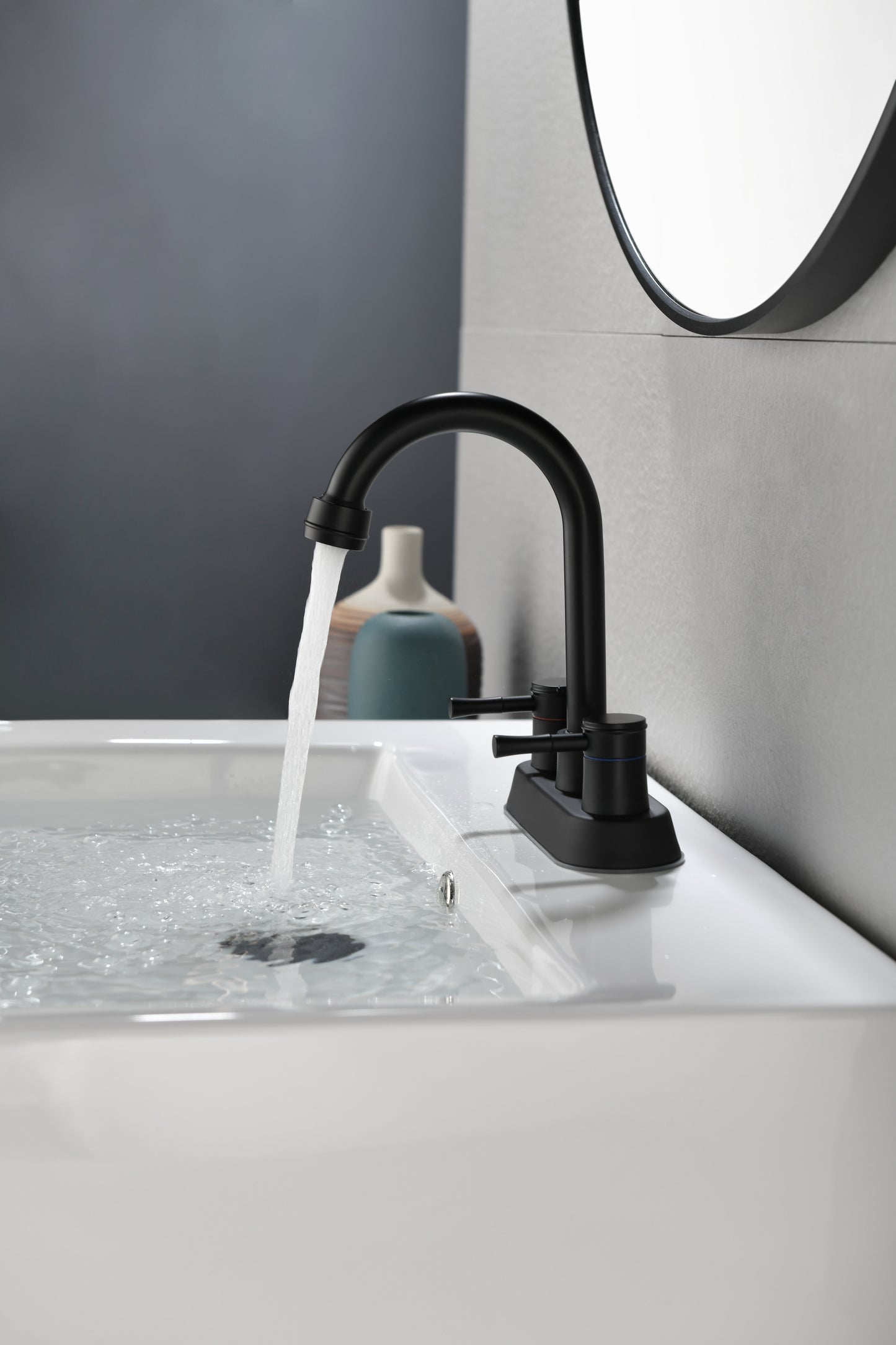 Modern Matte Black Bathroom Faucet with Dual Handle Controls