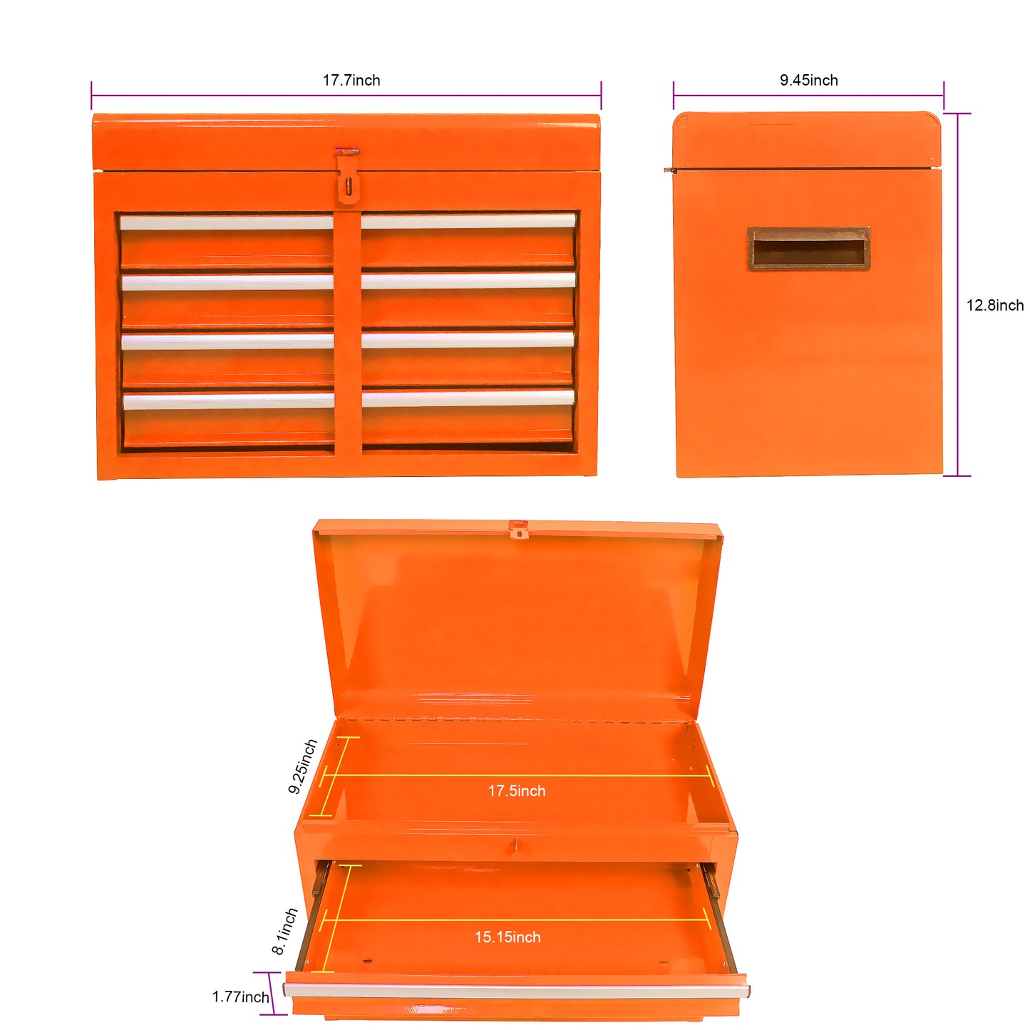 Detachable 5 Drawer Tool Chest with Bottom Cabinet and One Adjustable Shelf--Orange