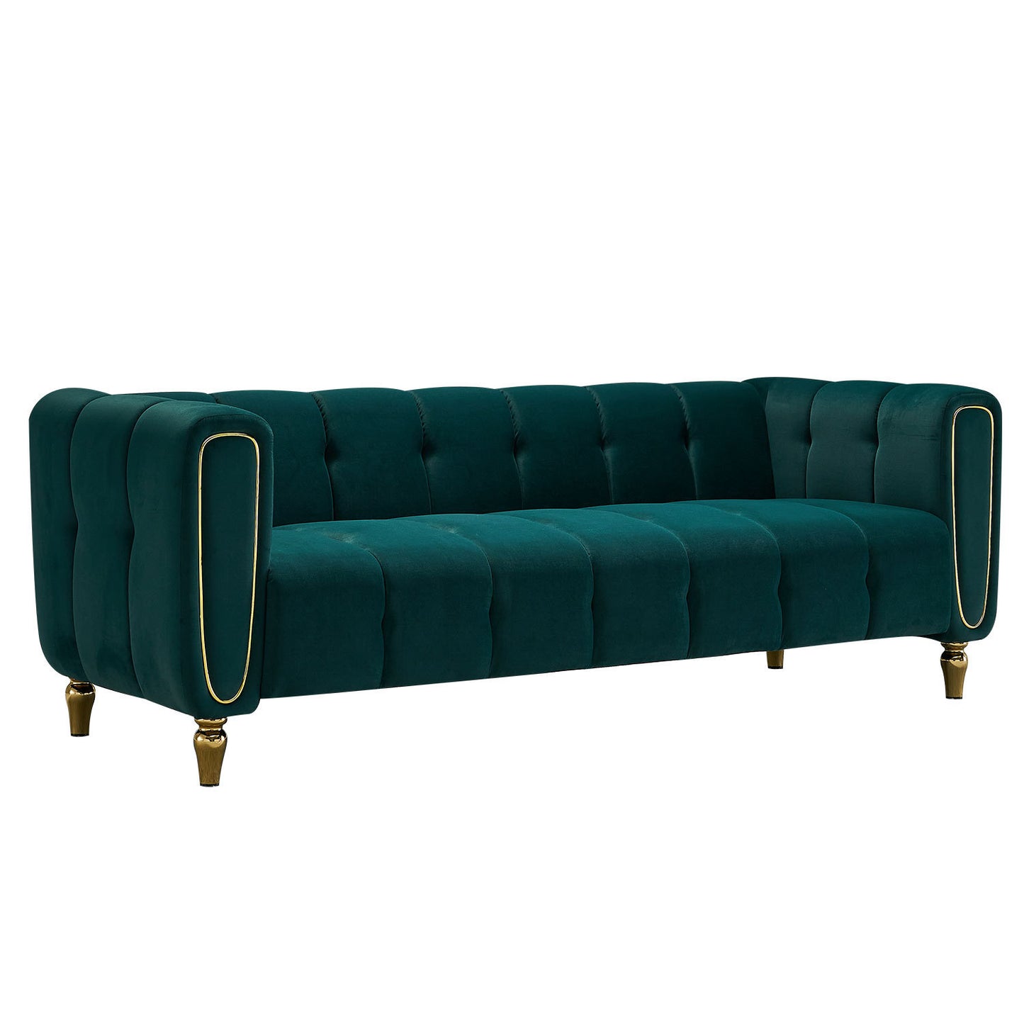 Modern Velvet Sofa 83.07 inch for Living Room Green Color