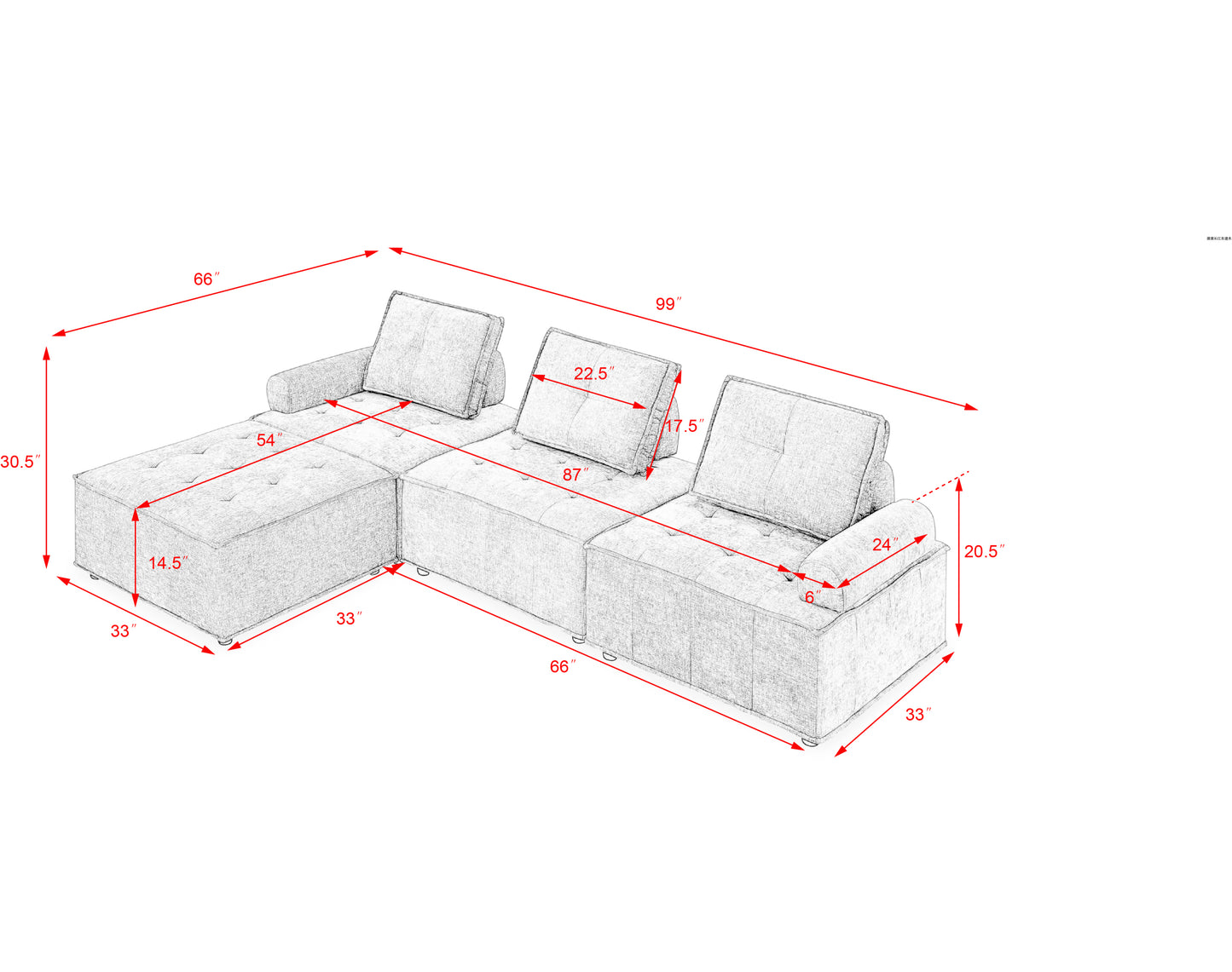 L-Shape Modular Sectional Sofa, DIY Combination, Chenille