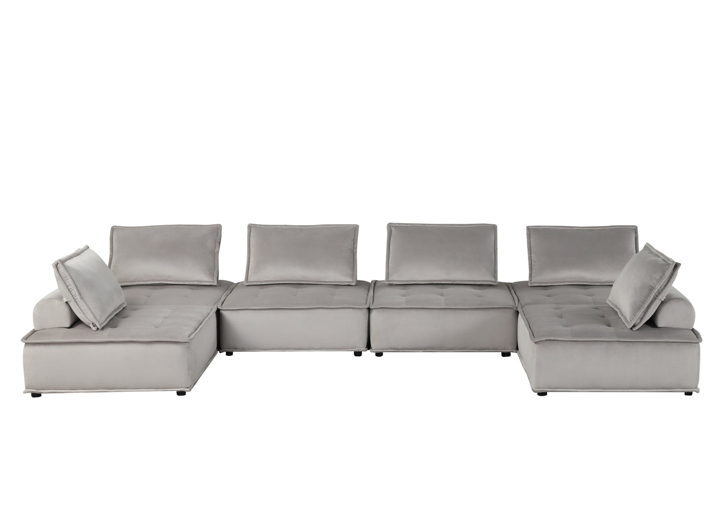 Anna Light Gray Velvet U-Shaped Sectional Sofa with Modular Configuration for 6 People