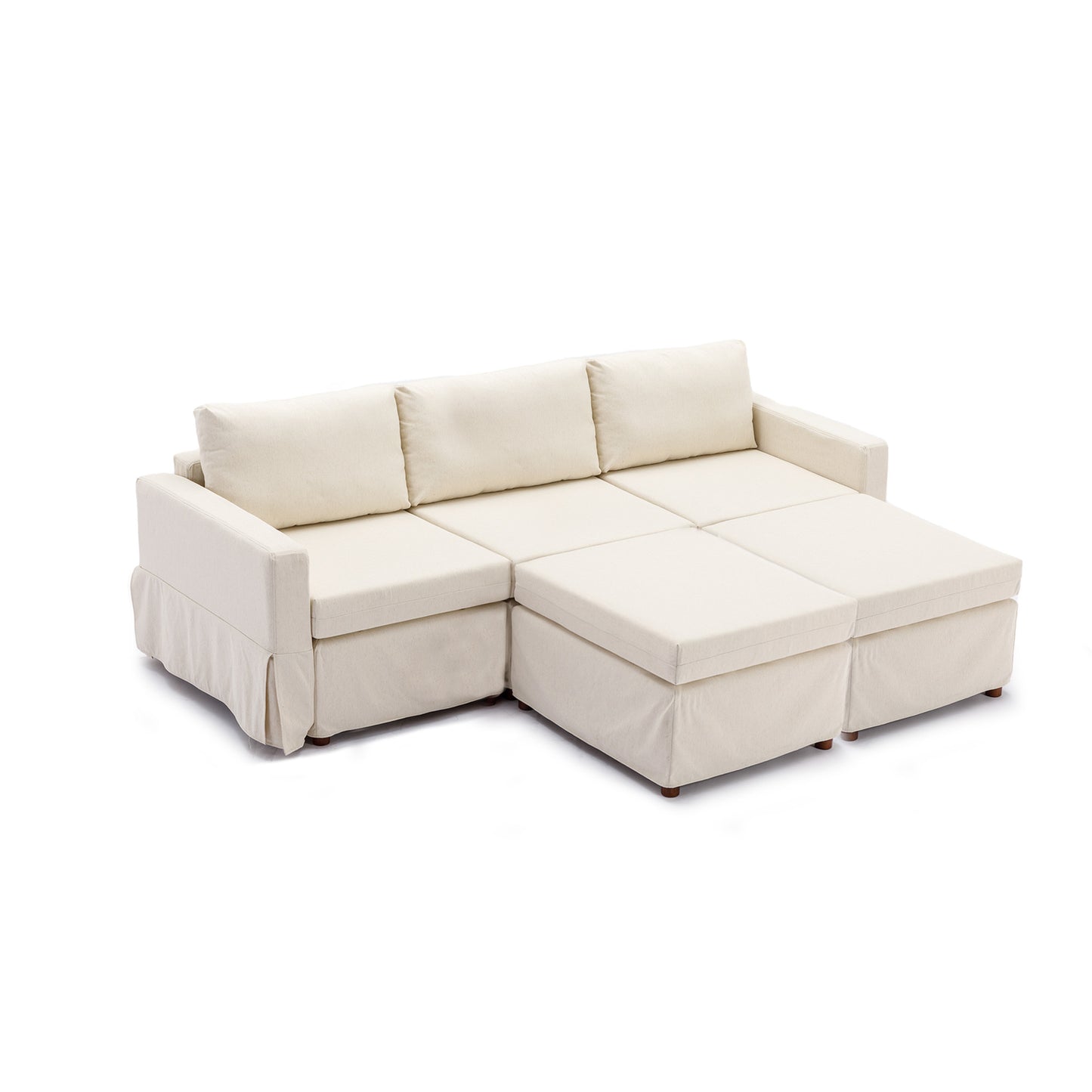 Cream Modular Sectional Sofa with 2 Ottomans and Removable/Washable Cushions