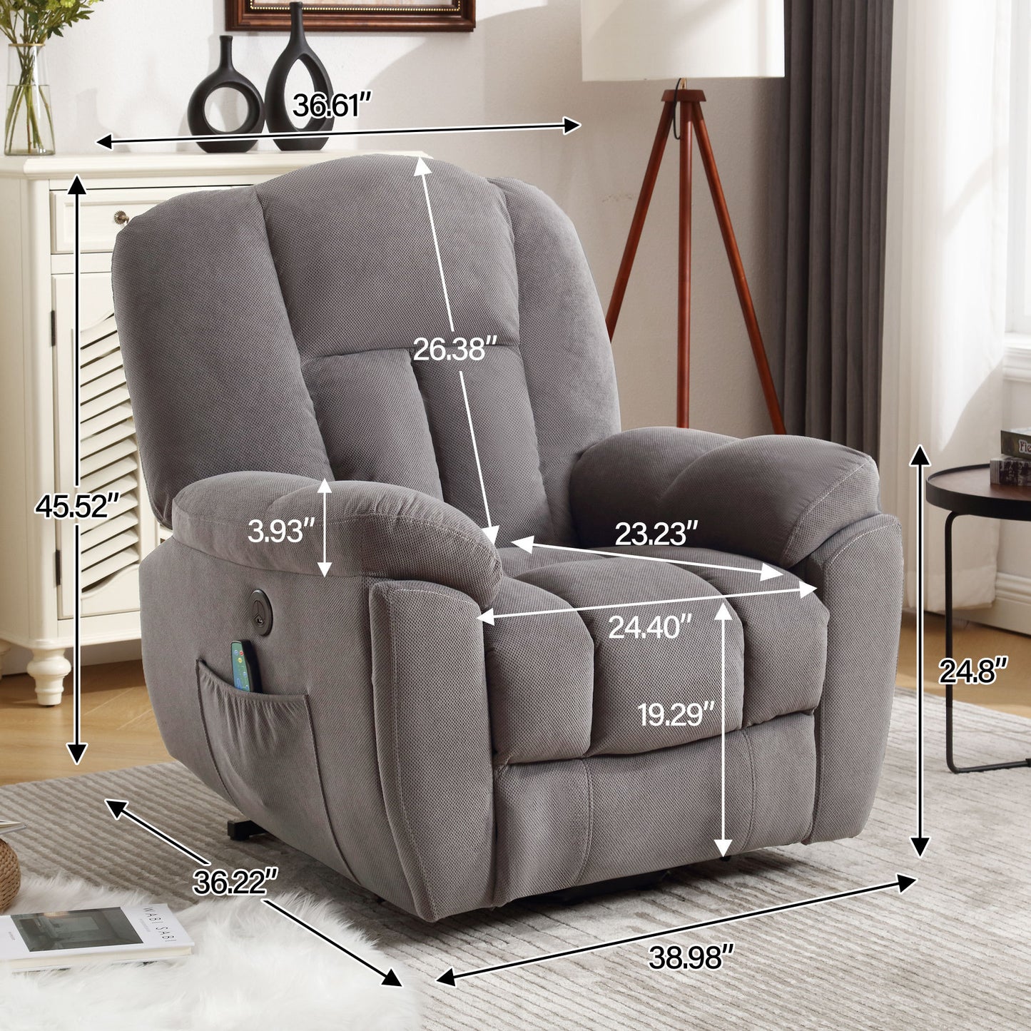 Electric Power Lift Recliner Chair with Heat and Massage - Grey