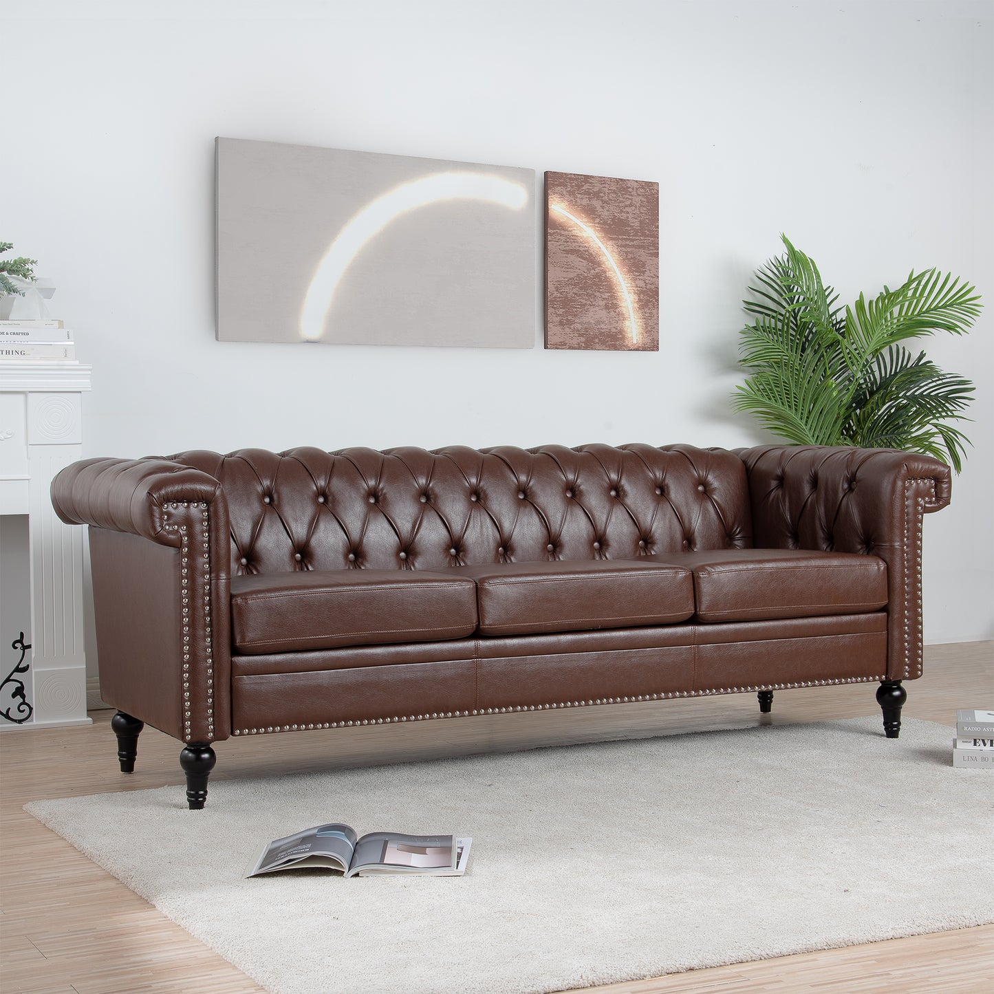 83.66 Traditional Square Arm 3-Seater Sofa with Removable Cushion for Comfort and Style