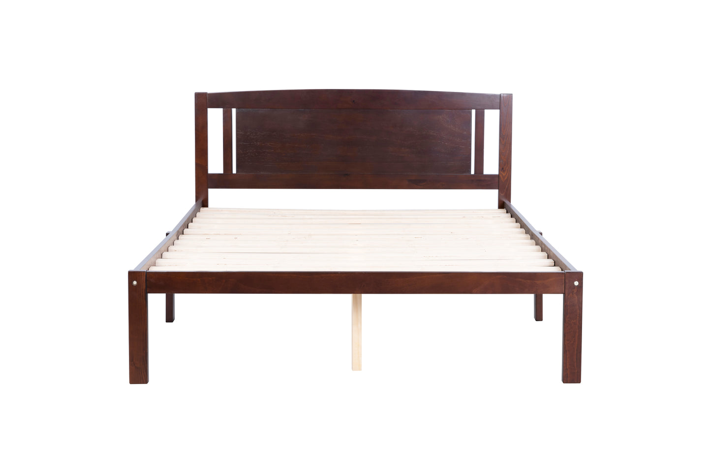 Full Size Bed, Wood Platform Bed Frame with Headboard For Kids, Slatted, Dark Walnut