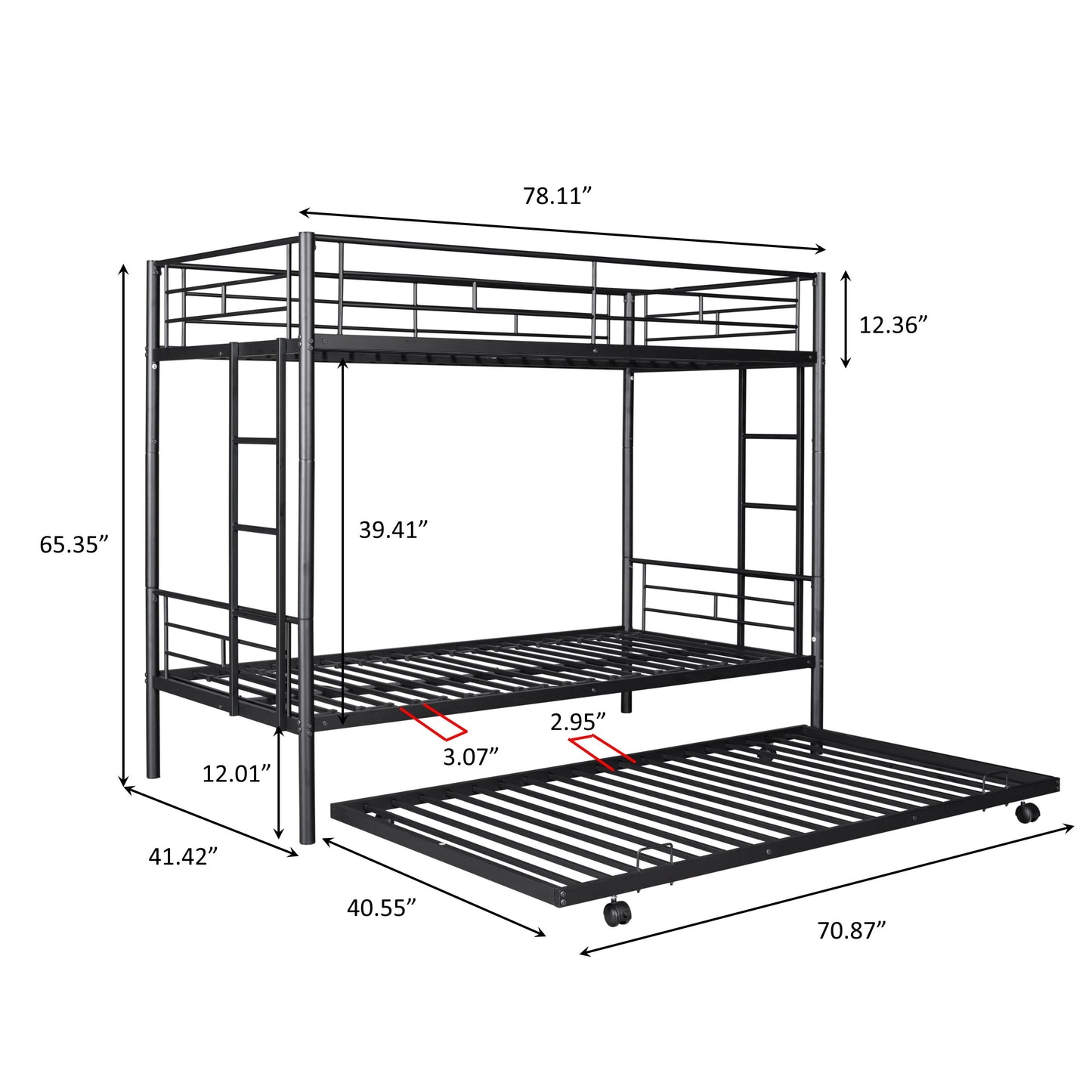 Metal Twin Bunk Bed with Trundle - Durable, Safe, and Quiet Sleep Haven