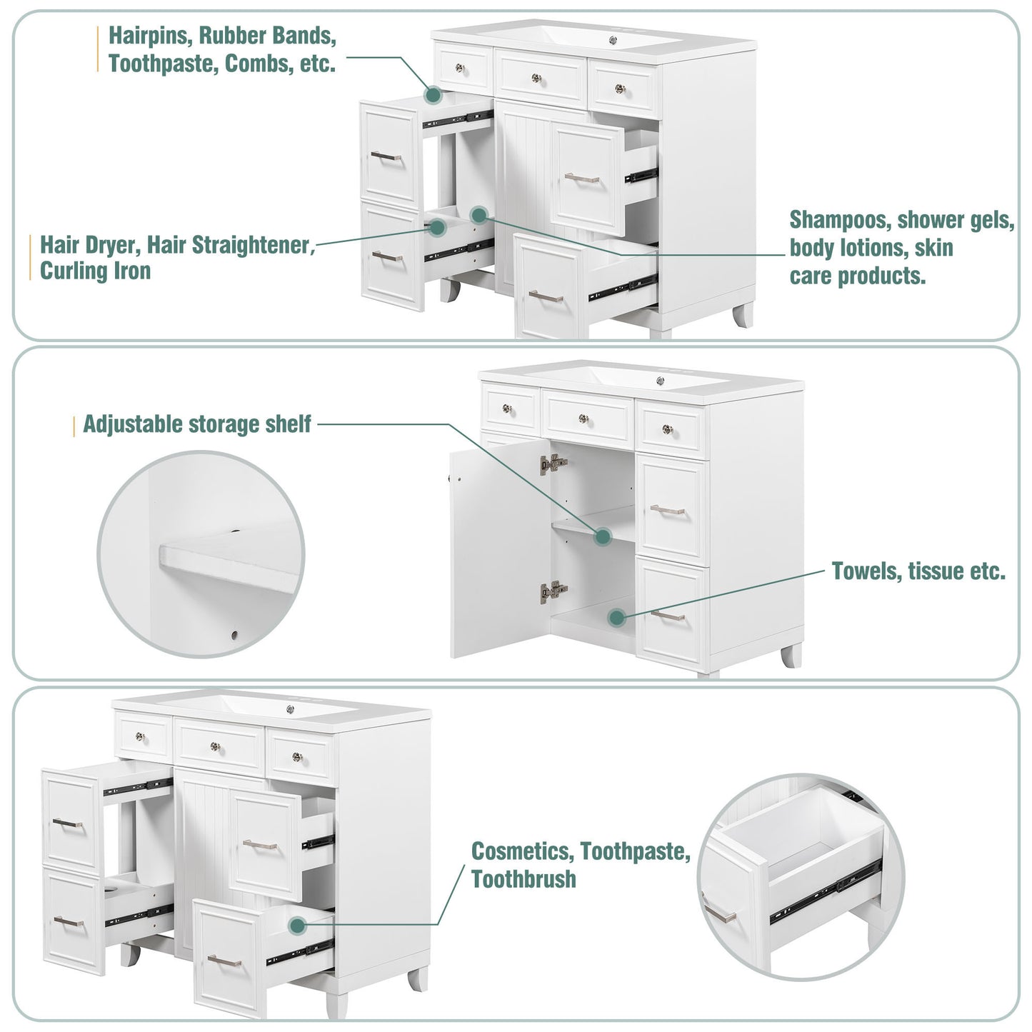 36" Bathroom Vanity Cabinet with Sink Top Combo Set,White,Single Sink,Shaker Cabinet with Soft Closing Door and Drawer