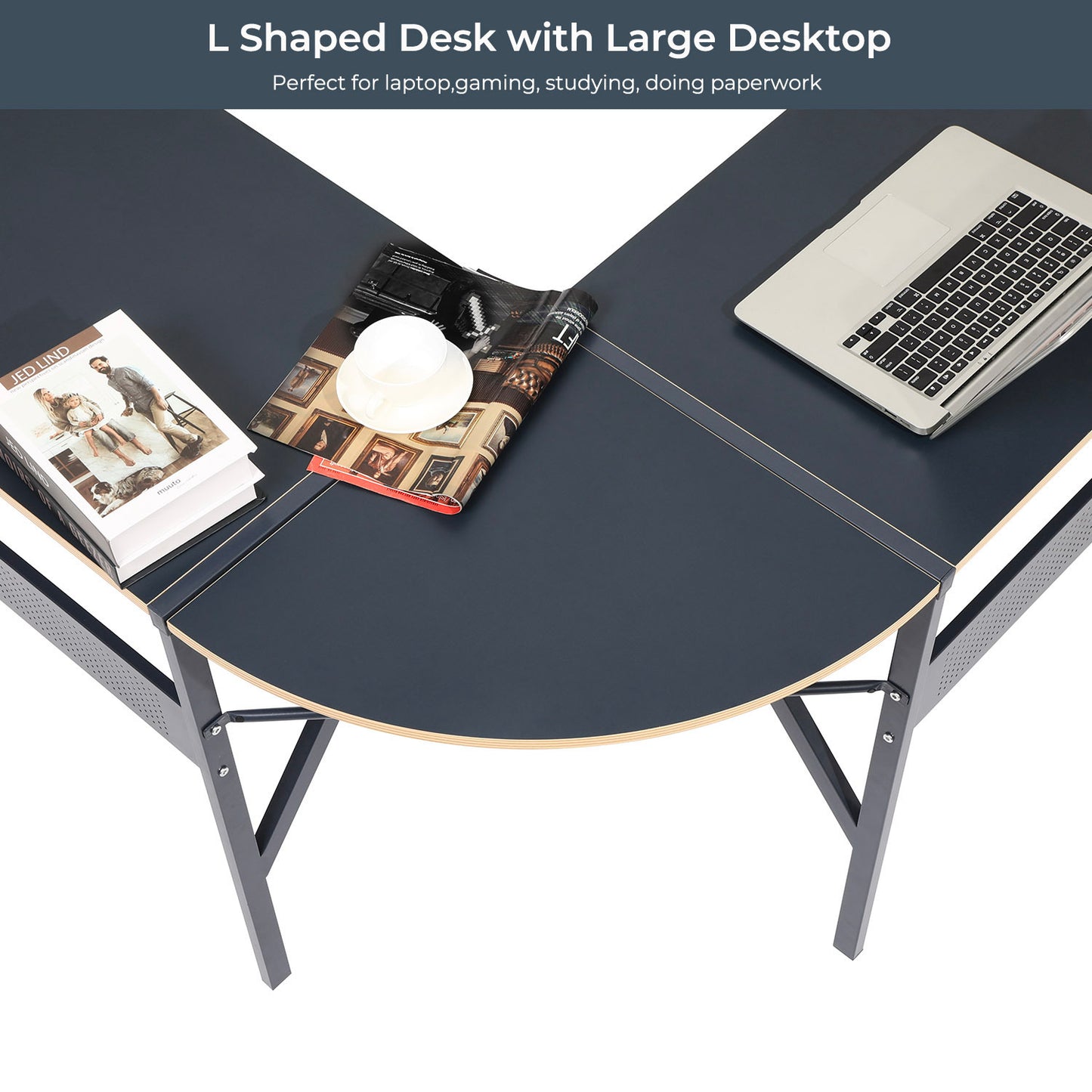 Efficient Dark Gray L-Shaped Corner Computer Desk for Space-Saving