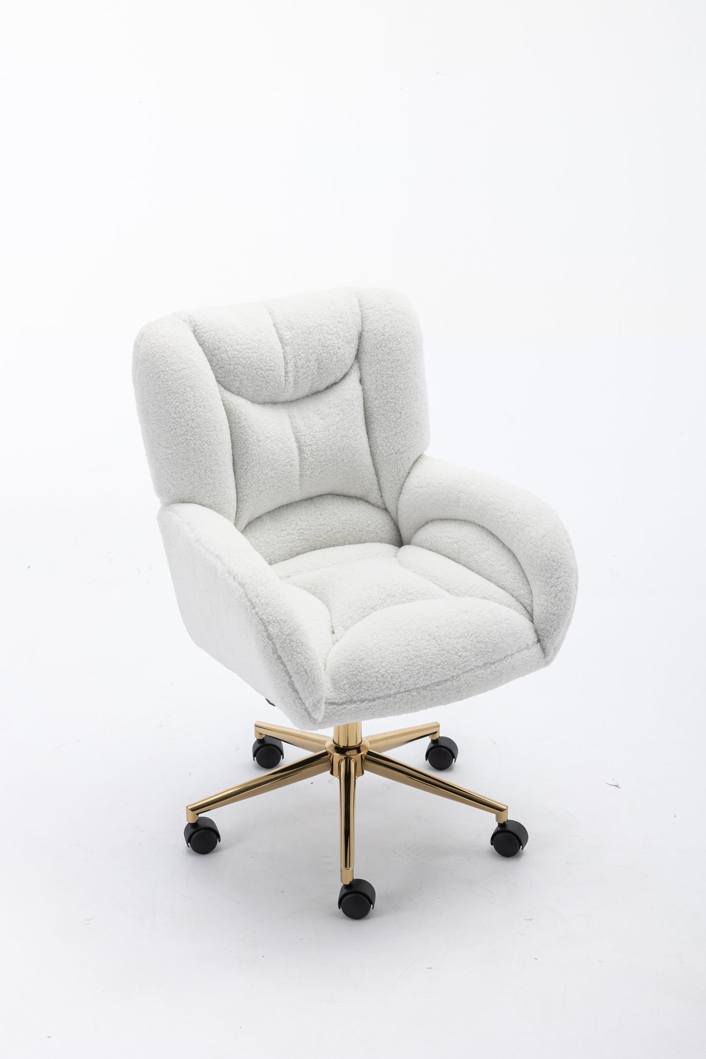 005-Teddy Fabric 360 Swivel Home Office Chair With Gold Metal Base And Universal Wheels,Ivory