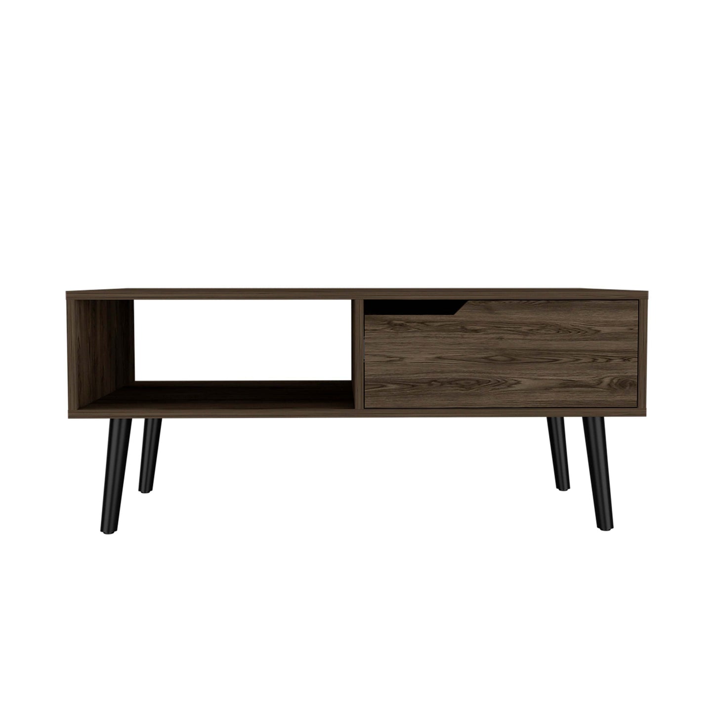 Brown Coffee Table with Open Shelf and Drawer - Stylish Furniture Piece