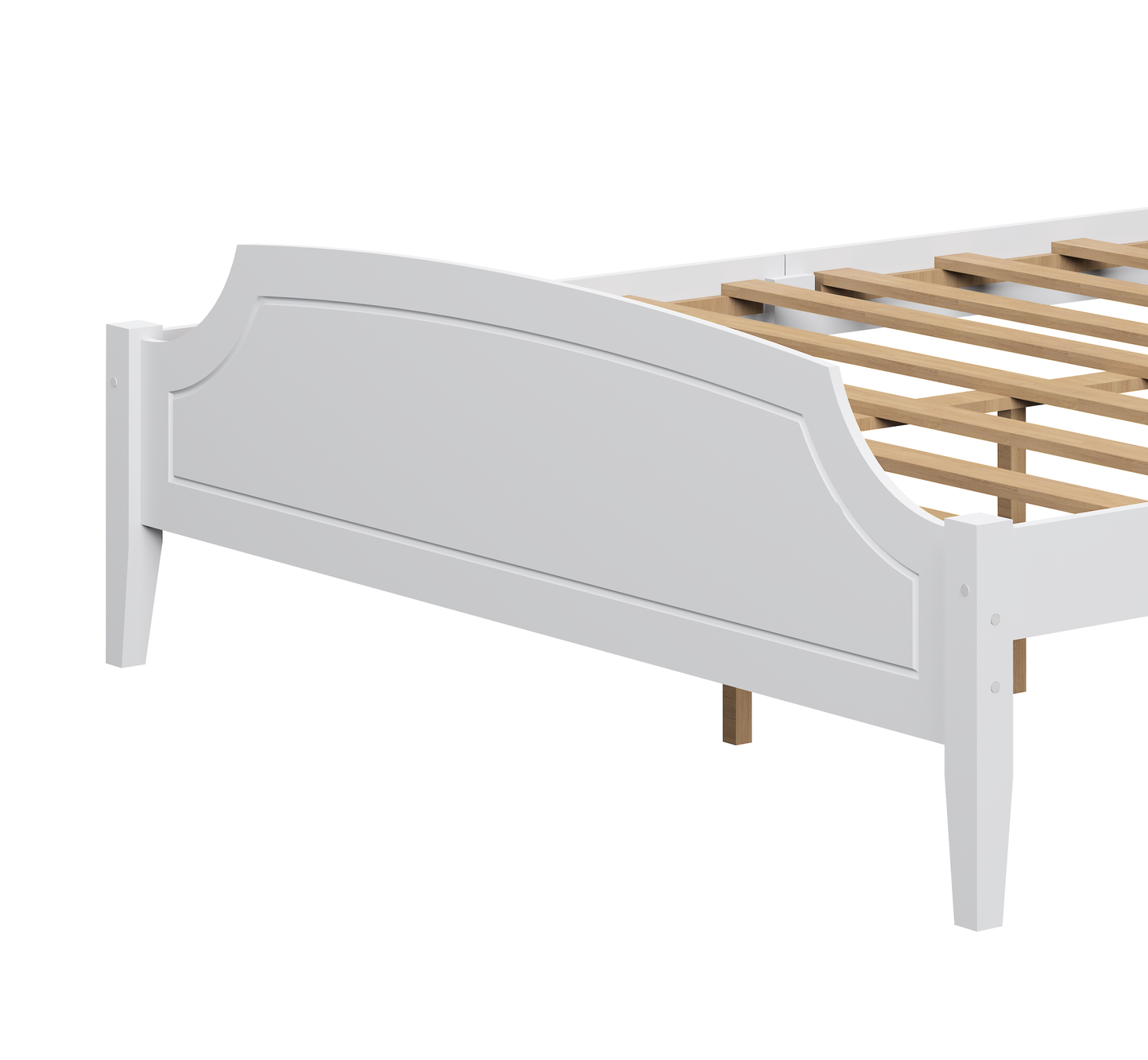 White Contemporary Roman Style, Solid Wood Bed, Queen Size Bed Frame, No Box Spring Needed, Paint Sprayed Finishing