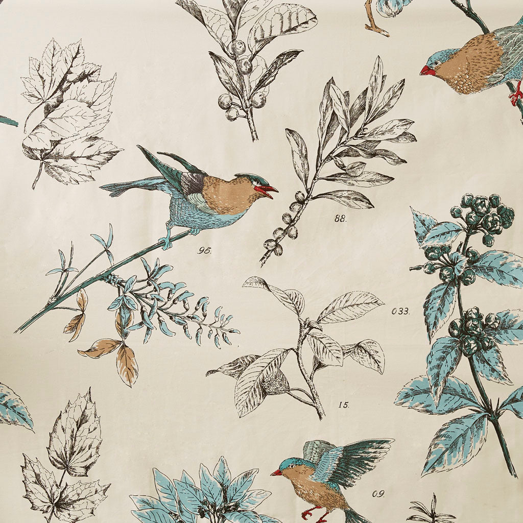 Khaki Bird and Leaf Print Cotton Shower Curtain