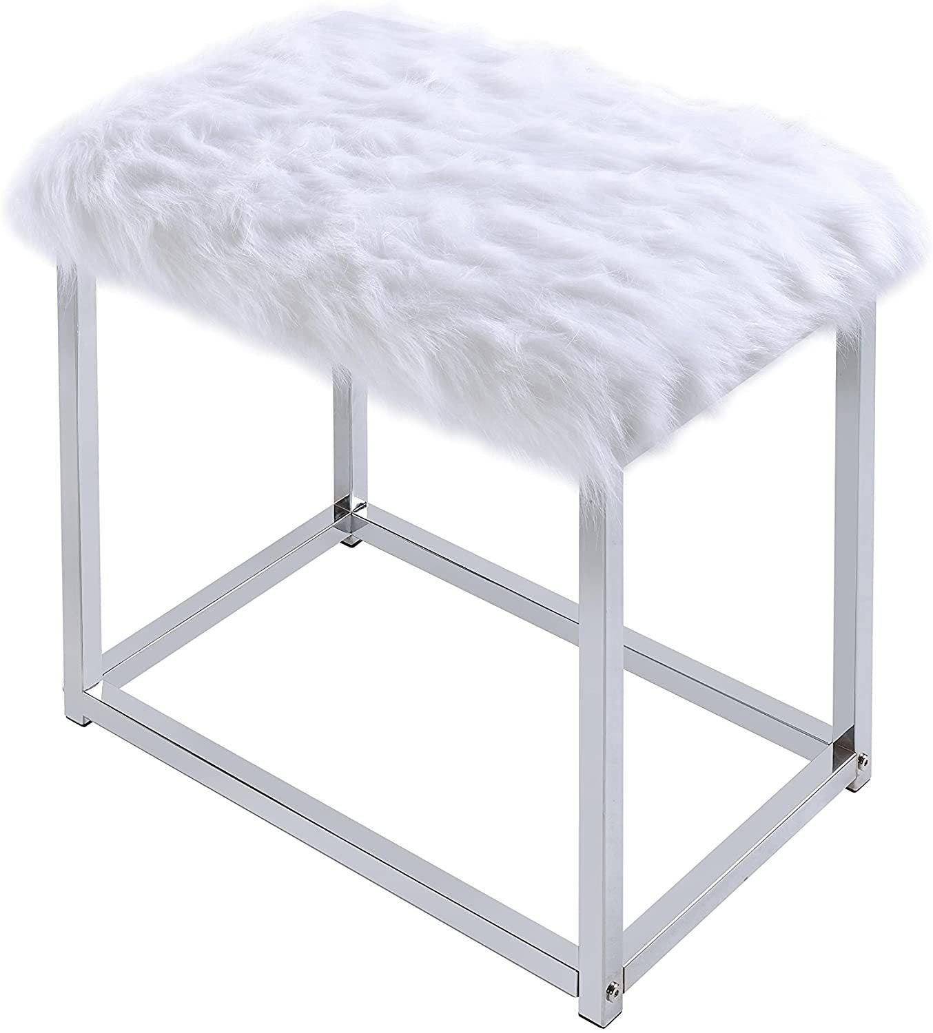 ACME Carenze II Curio Cabinet in White Faux Fur & Chrome 90314