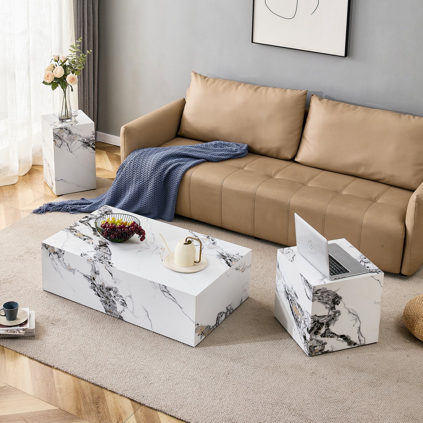 Modern 3 Piece Marble Pattern Coffee Table Set