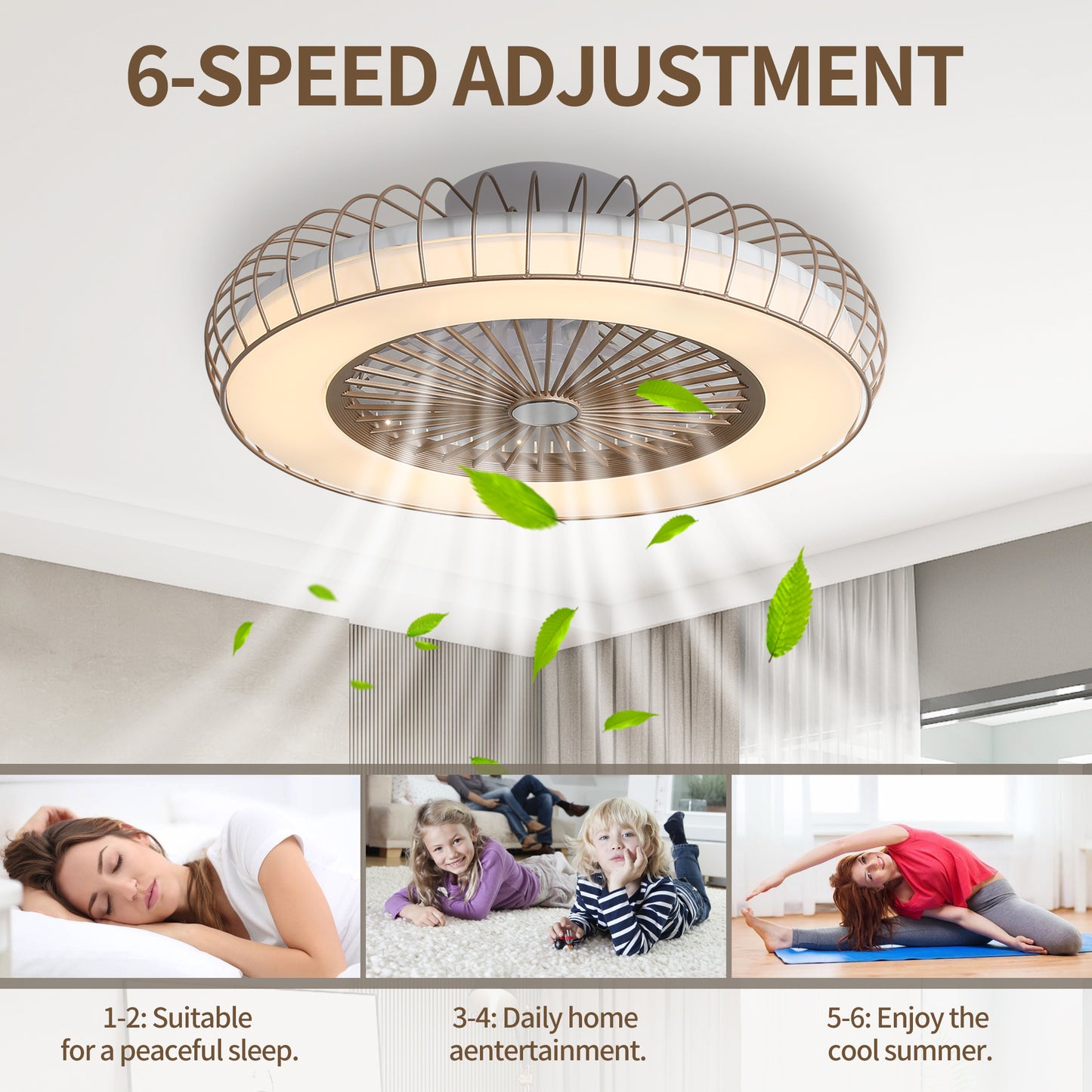 Elegant 20 Inch Gold Ceiling Fan with LED Lights