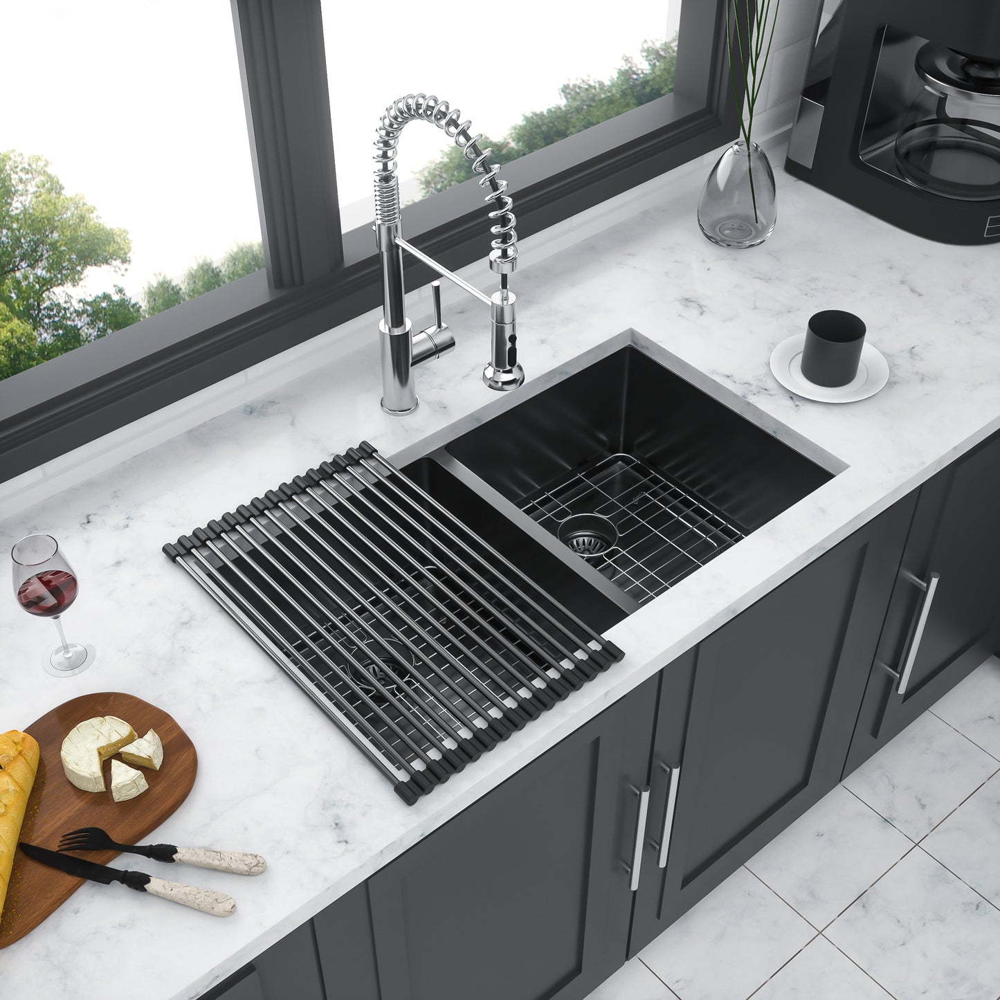 Gunmetal Black Kitchen Sink with Double 10 Deep Basin