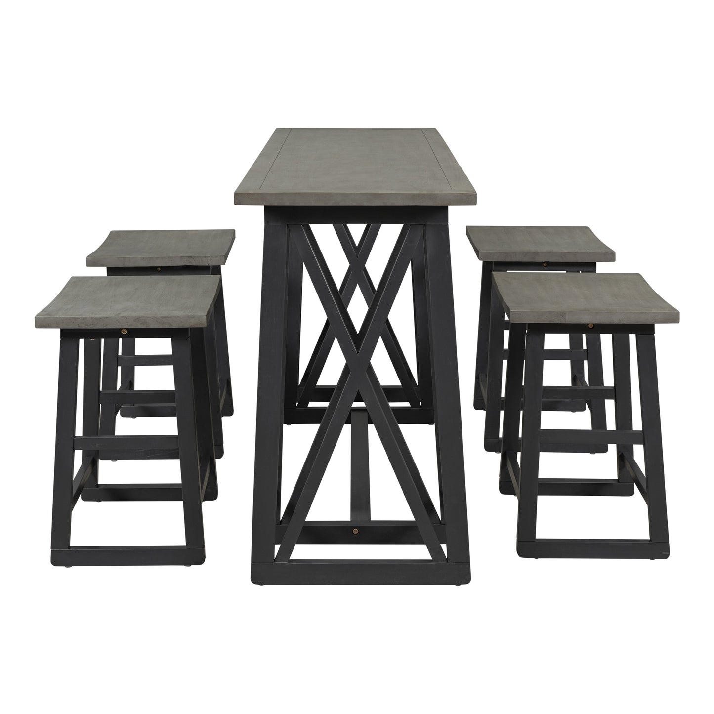 Rustic Counter Height 5-Piece Dining Set, Wood Console Table Set with 4 Stools for Small Places,Grey