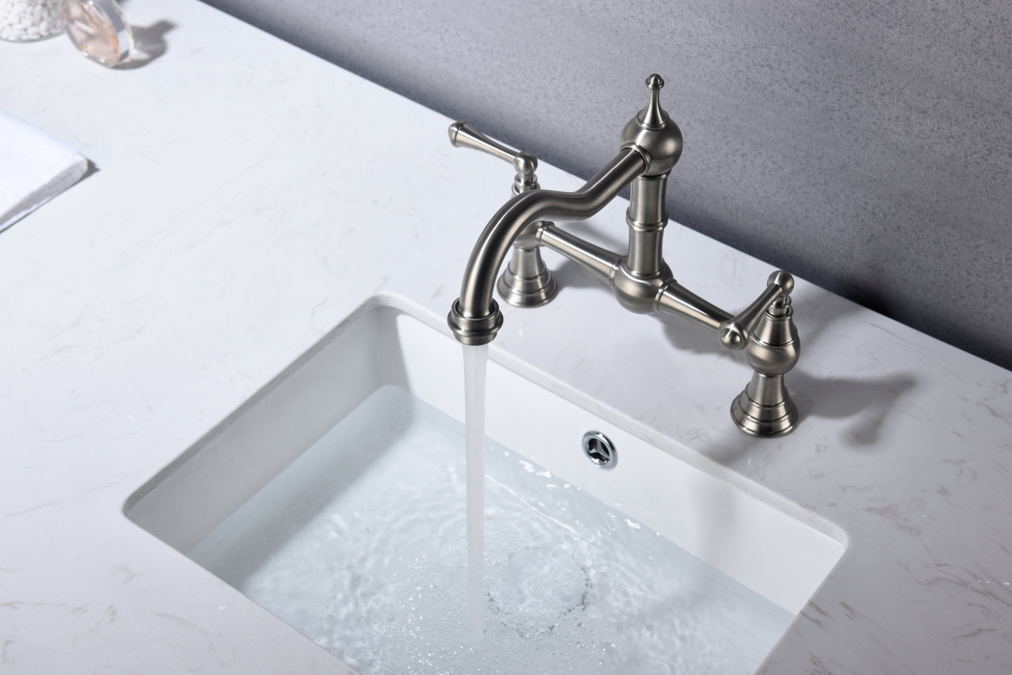 Double Handle Widespread Kitchen Faucet with Traditional Handles