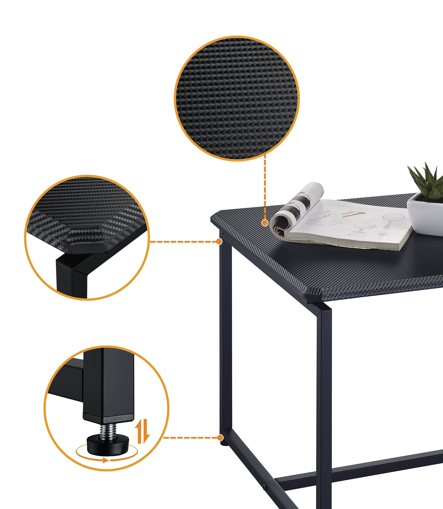 Sleek Black Carbon Fiber Coffee Table and End Table Set