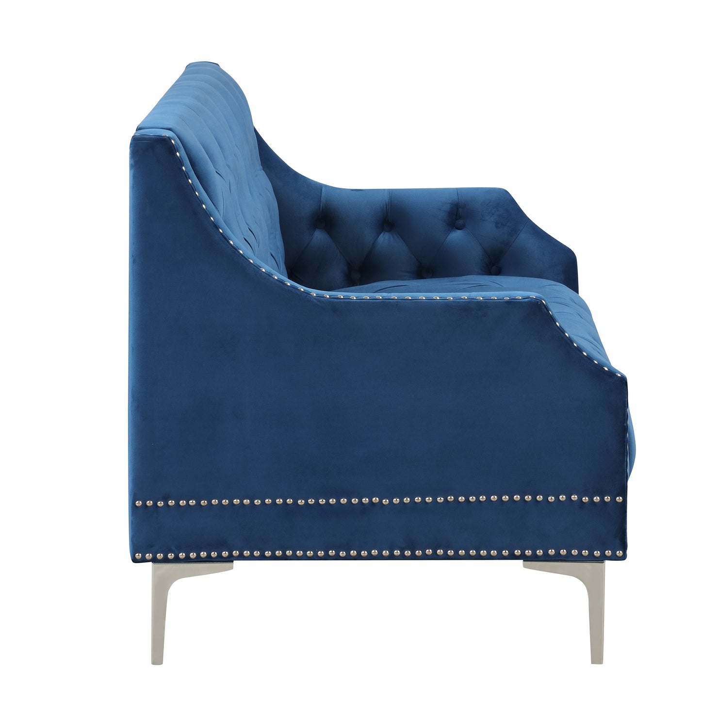 Button Tufted Back Blue Modern Sofa with Metal Legs and Plush Upholstery - 55.5