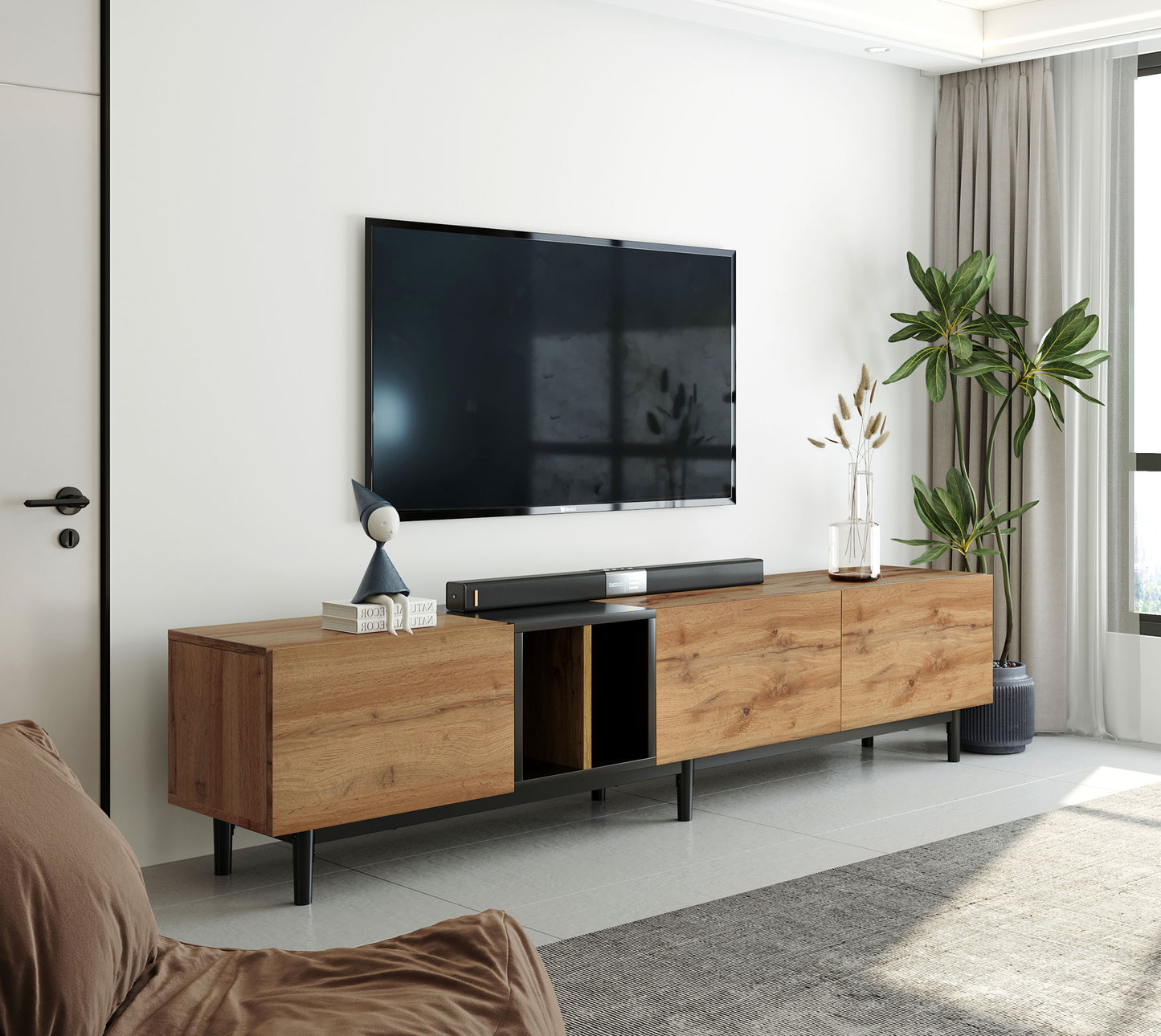 Stylish 80'' TV Stand with 3 Doors and Large Storage Cabinet for Modern Living Room