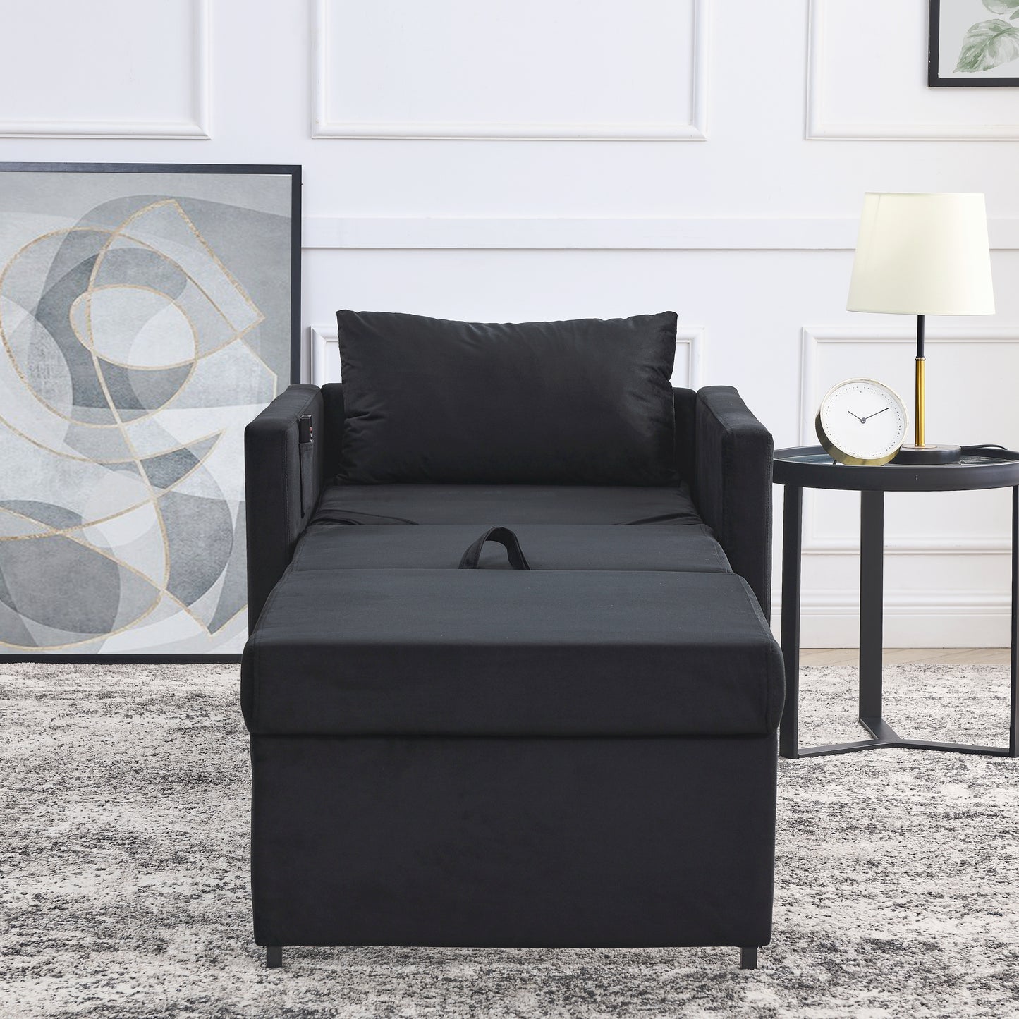 Sofa Bed Chair 2-in-1 Convertible Chair Bed, Lounger Sleeper Chair for Small Space with One Pillow, Black Velvet