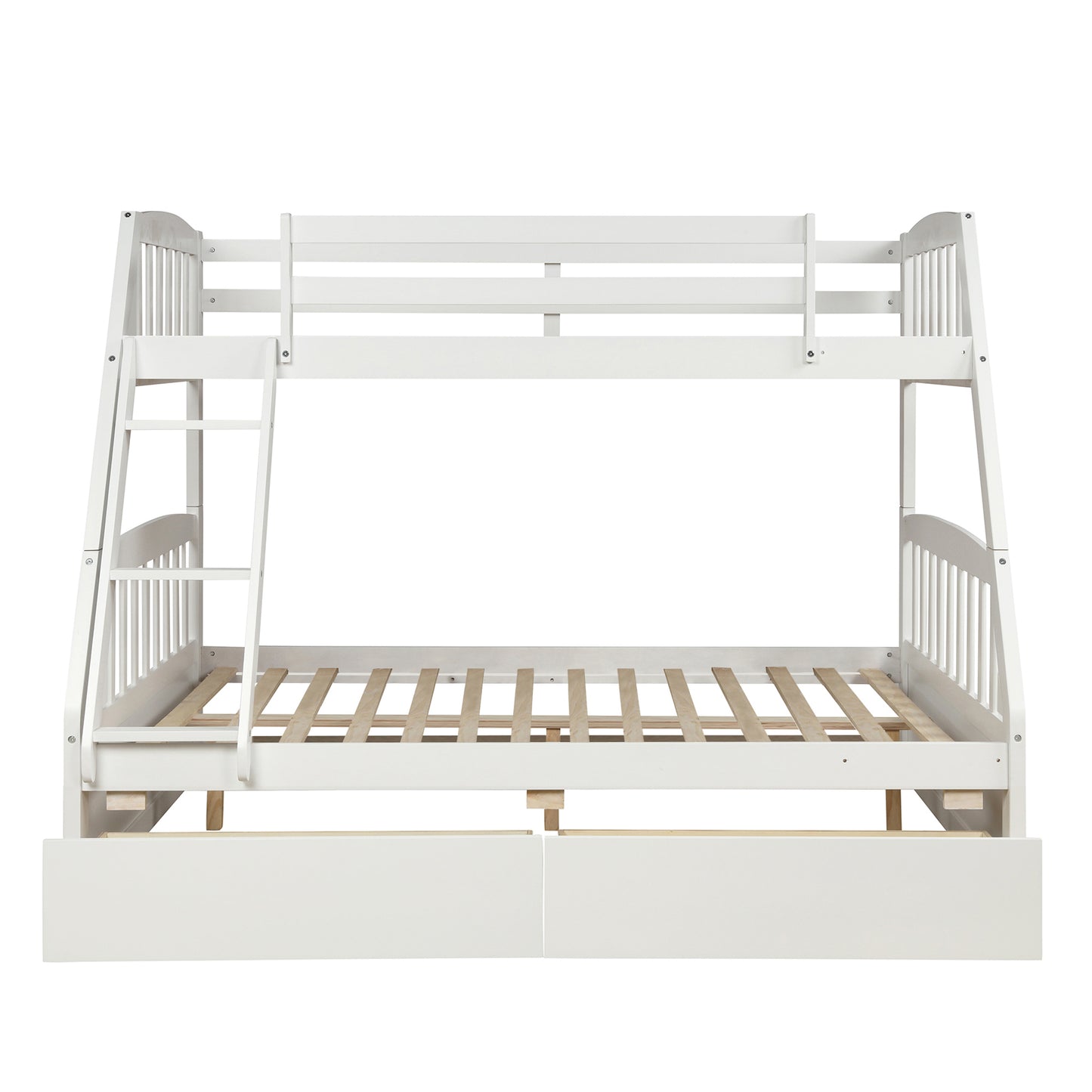 Solid Wood White Twin Over Full Bunk Bed with Two Storage Drawers