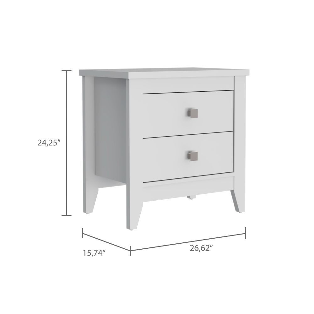 Amara Nightstand, Two Shelves, Four Legs -White