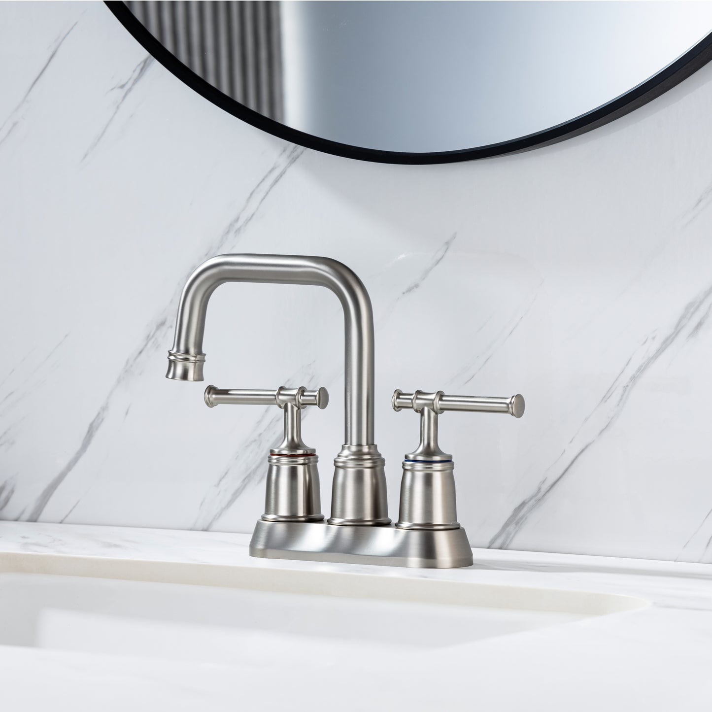 Elegant Brushed Nickel Bathroom Faucet with Dual Handles and Lift Rod Drain - Ideal for Lavatory Sink