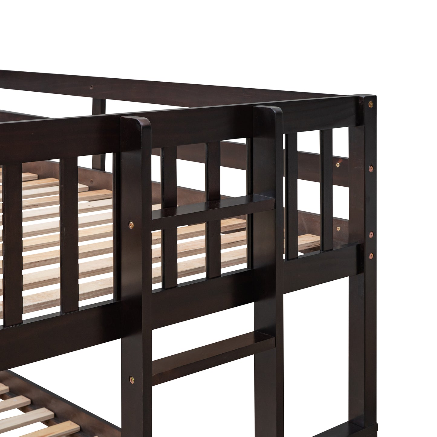 Rustic Three-Bedroom Bunk Bed with Trundle and Drawers - Espresso