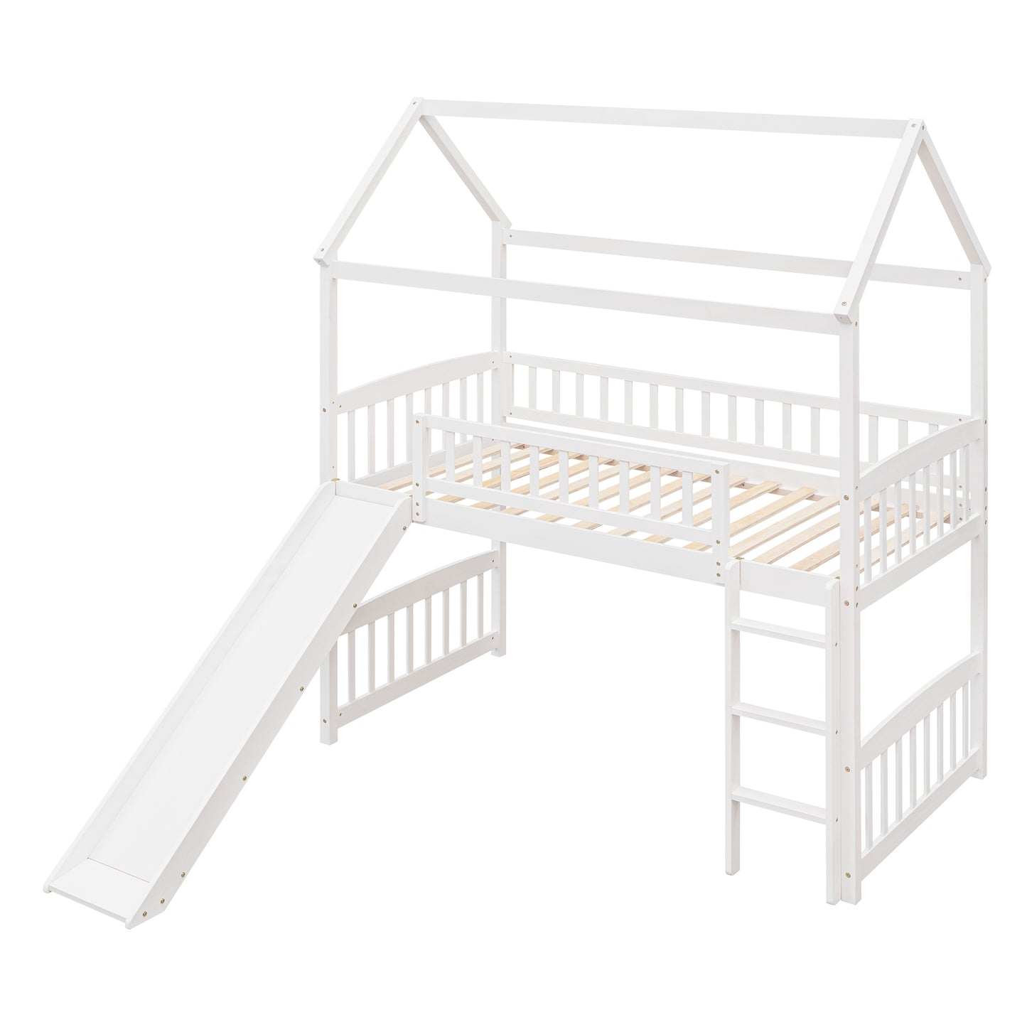 Twin Loft Bed with Slide, House Bed with Slide,White( :LT000212AAK)