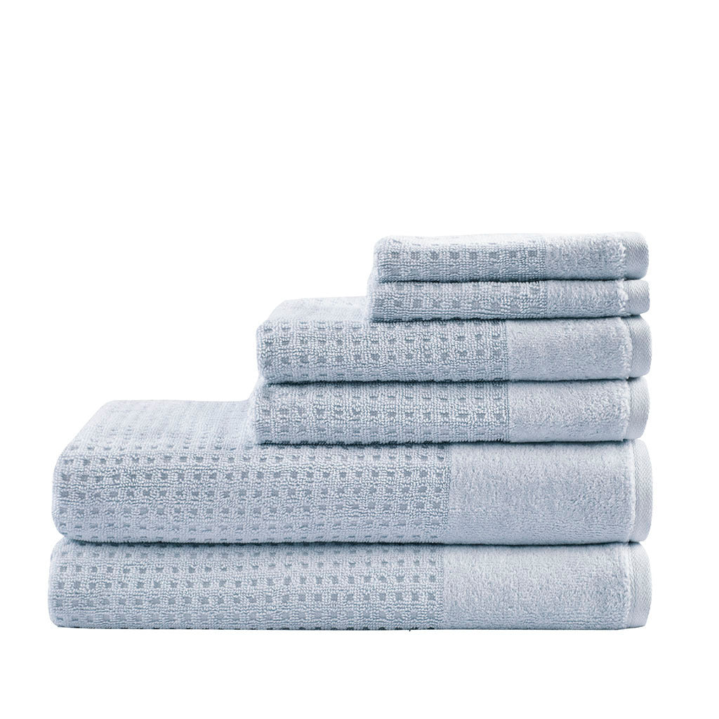 Luxurious Cotton Waffle Jacquard 6-Piece Bath Towel Set with Antimicrobial Protection