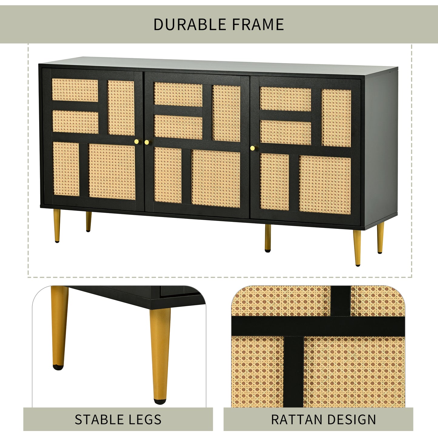 Modern Entertainment Console Table with Rattan Doors for TVs up to 55