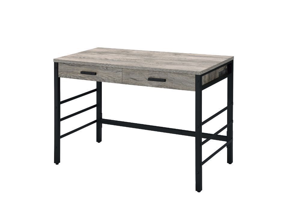 Rustic Industrial Writing Desk with USB Port and Storage Drawers