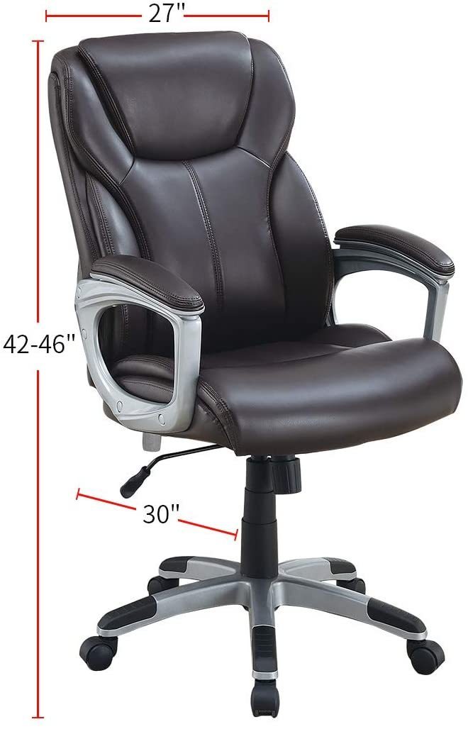 1pc Office Chair Brown Color Cushioned Headrest Adjustable Height Executive Chair Armrest Lumbar Support Work Relax