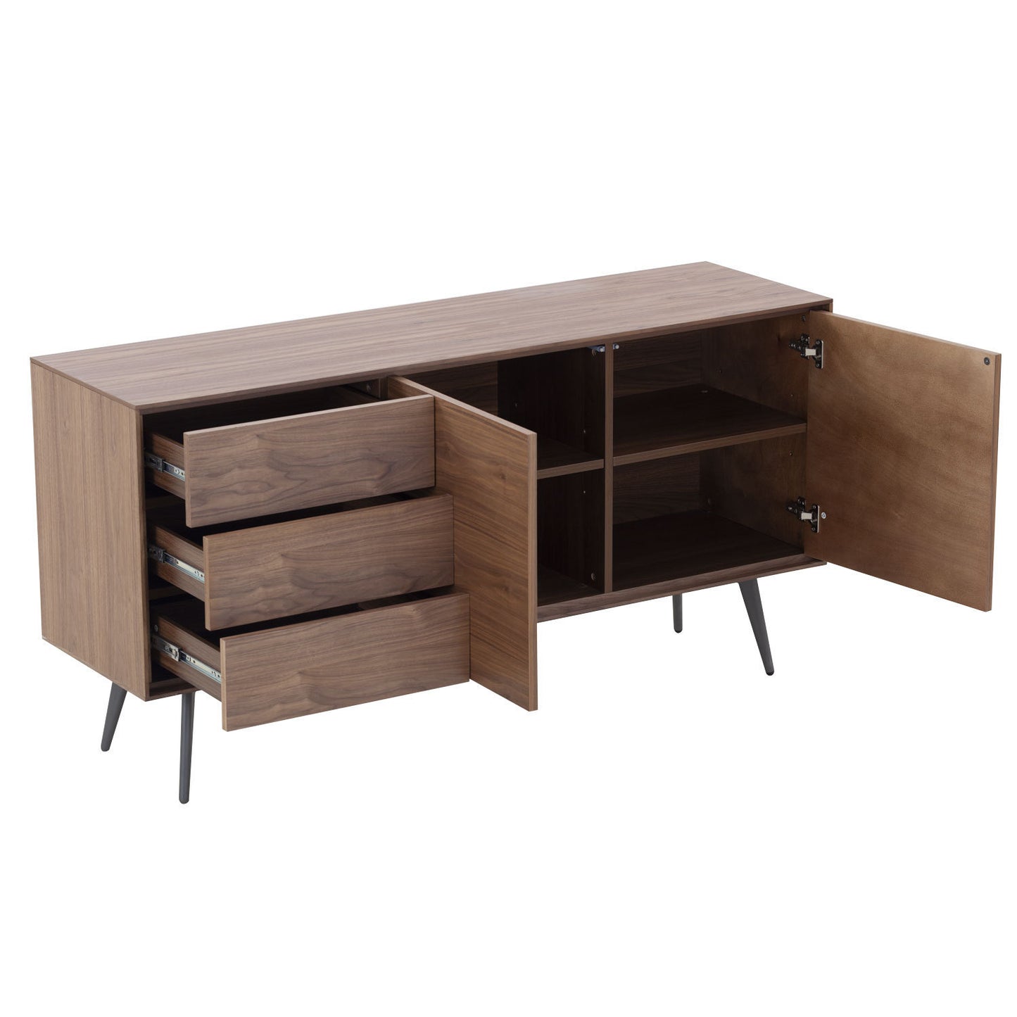 Stylish Walnut Sideboard and Buffet Cabinet with Ample Storage and Anti-Topple Design