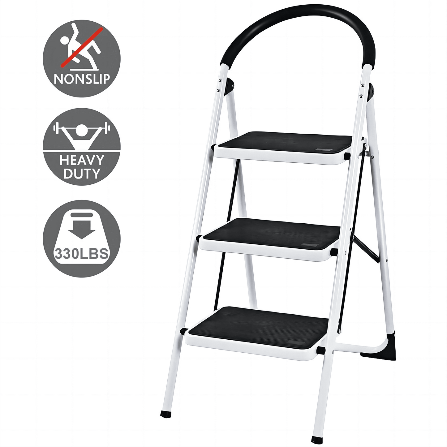 3 Step Ladder Folding Step Stool with Wide Anti-Slip Pedal 330lbs Capacity Portable Ladders