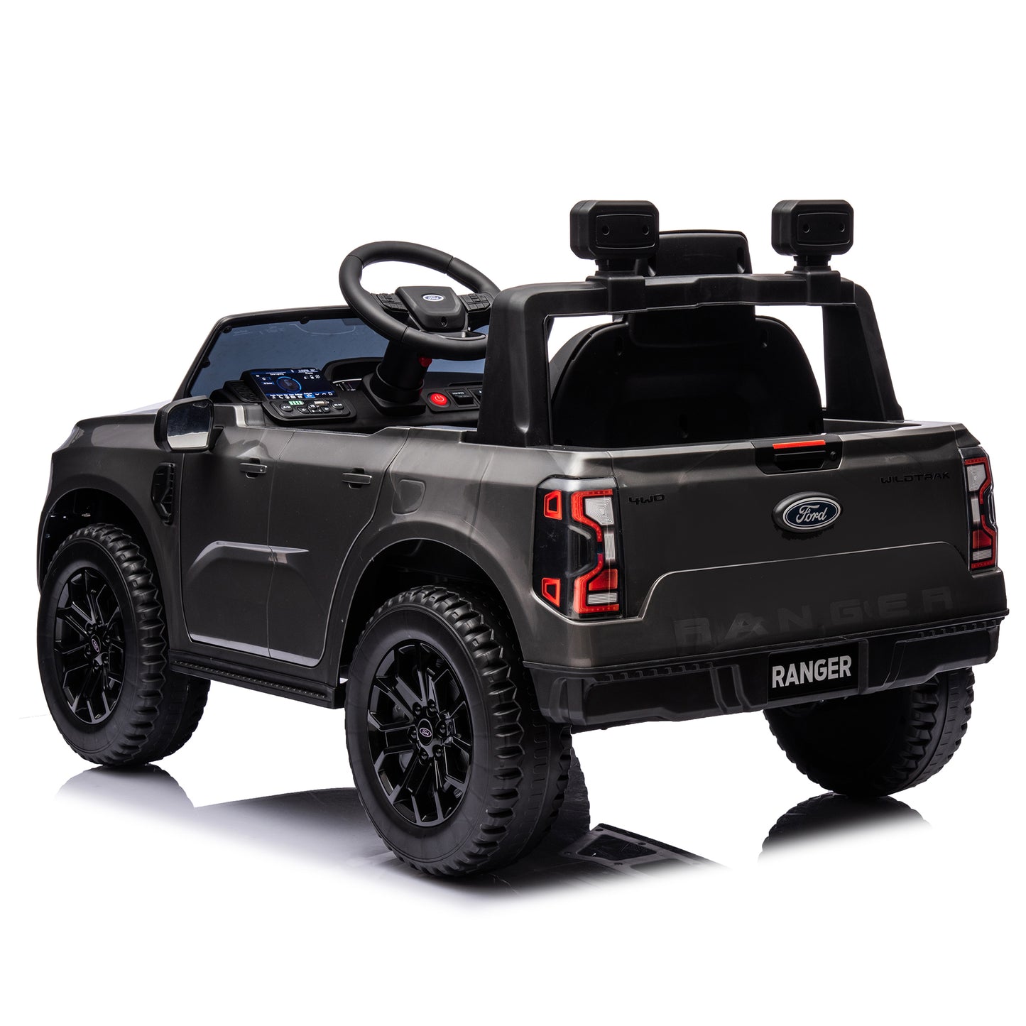 12V Kids Ride On Car W/Parents Remote Control,Licensed Ford Ranger,2WD,Rear wheel suspension,Low Start,Headlight,Horn,MP3,Bluetooth,Adjustable speed,Speed 1.86-4.97 mph for kids aged 3-6.