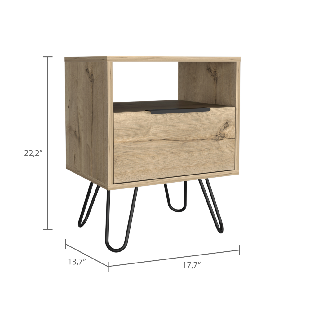 Augusta Nightstand, Single Door Cabinet, Hairpin Legs -Light Oak