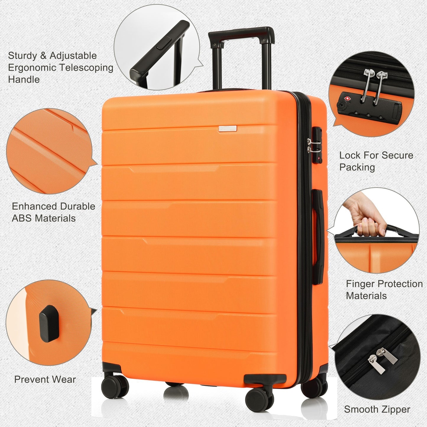 Luggage Sets 3 Piece Suitcase Set 20/24/28,Carry on Luggage Airline Approved,Hard Case with Spinner Wheels,Orange