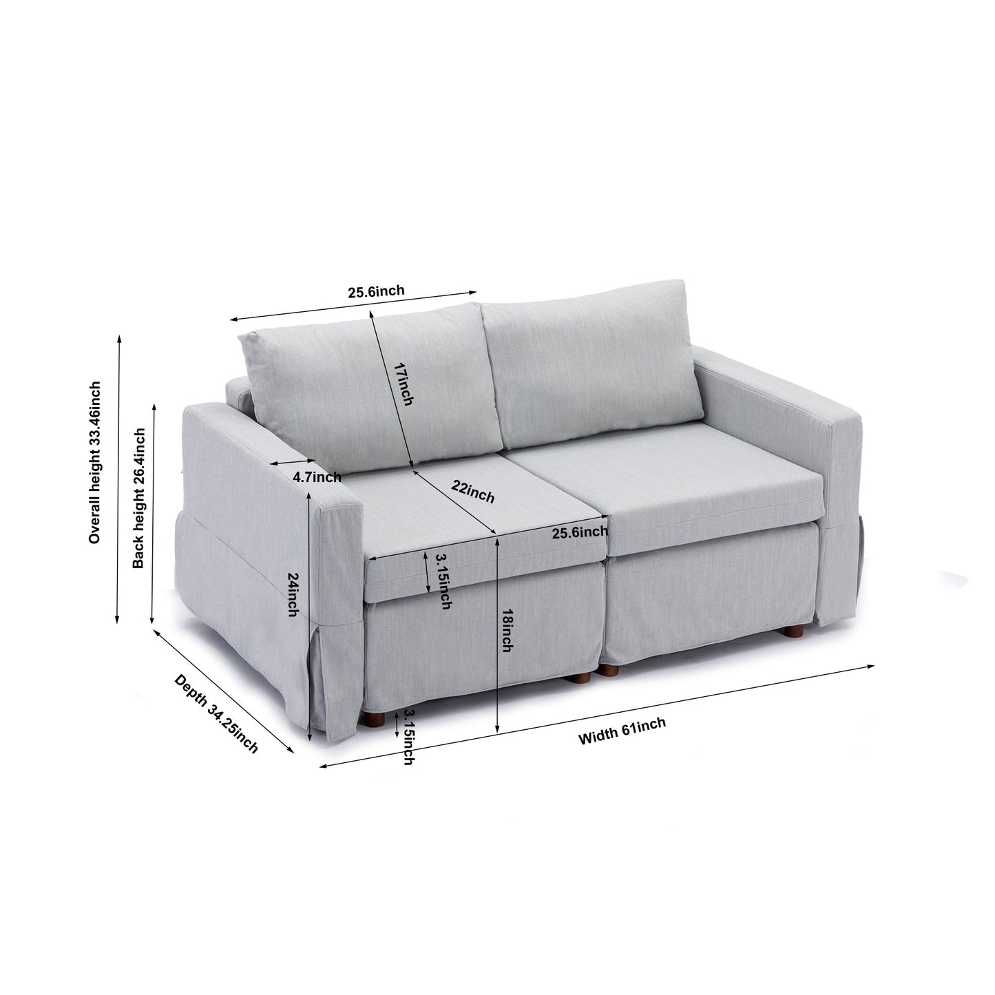 Modular Linen Sectional Sofa Set with Ottomans in Light Grey