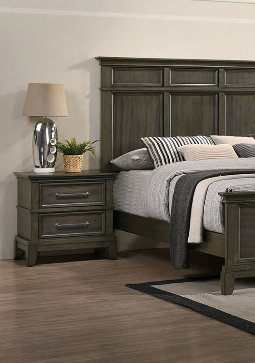 Contemporary 1pc Nightstand Gray Color Solid Wood Veneer Pewter Bar Pulls Crown Molding Details Bedroom Furniture