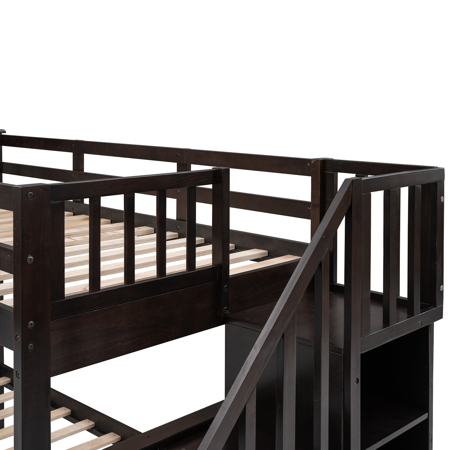 Stairway Twin-Over-Full Bunk Bed with Drawer and Storage in Espresso - Ultimate Sleeping Solution