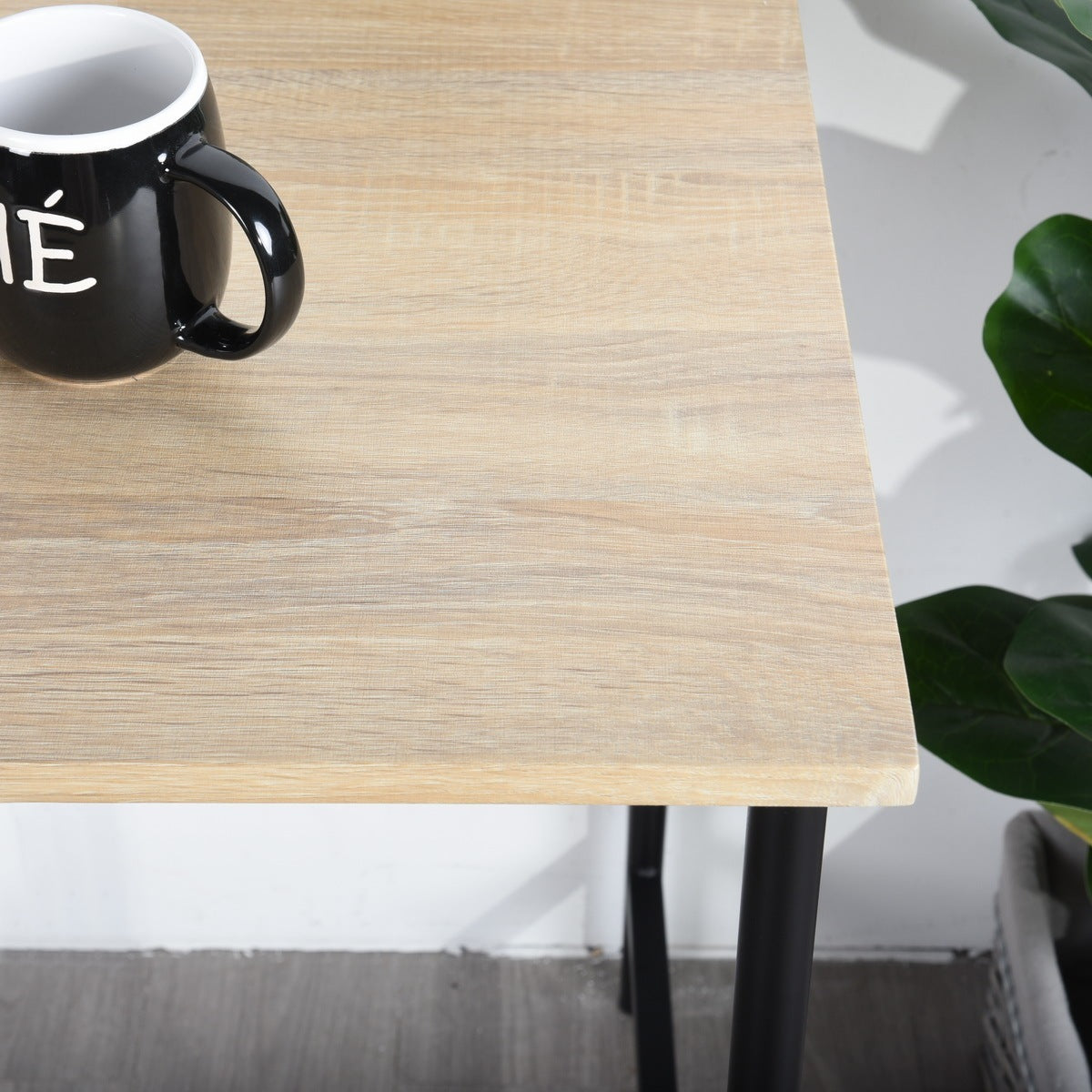 Contemporary Oak Writing Desk with Black Metal Frame and Rustic Industrial Style