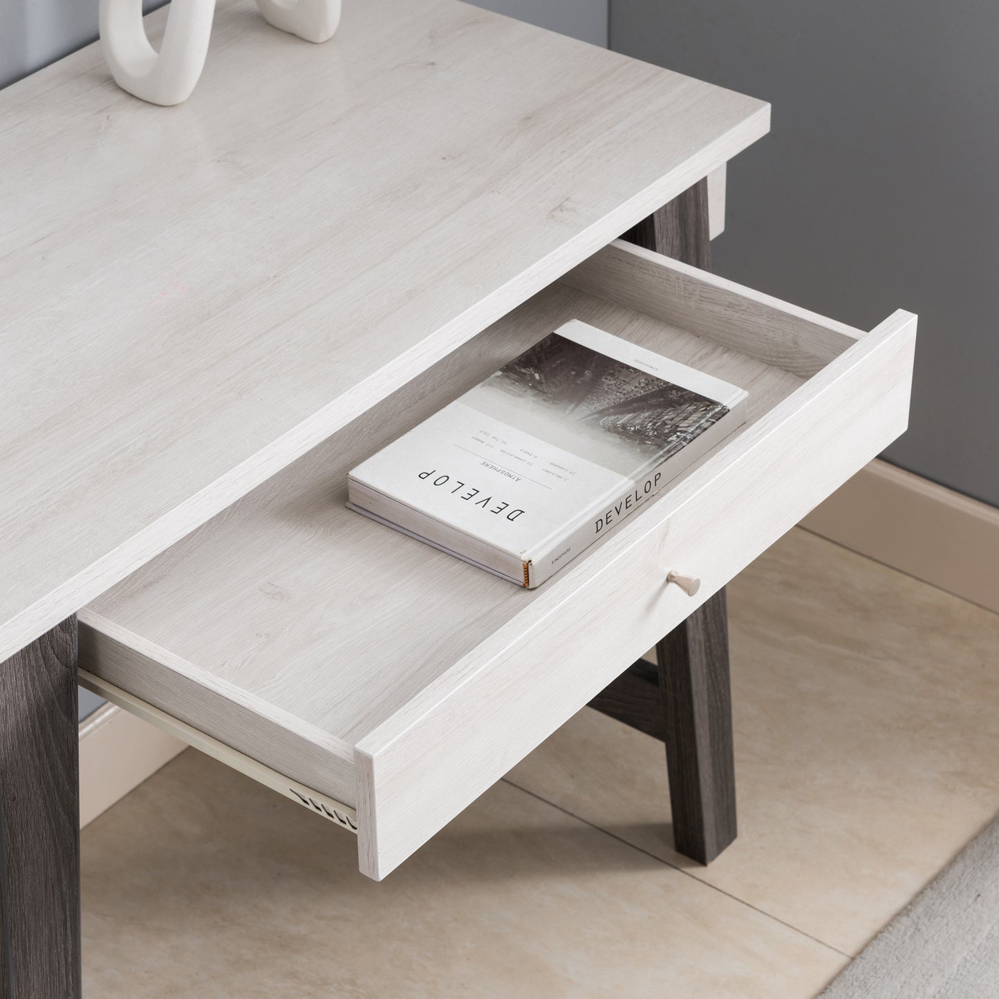 Elegant Distressed Grey and White Writing Desk