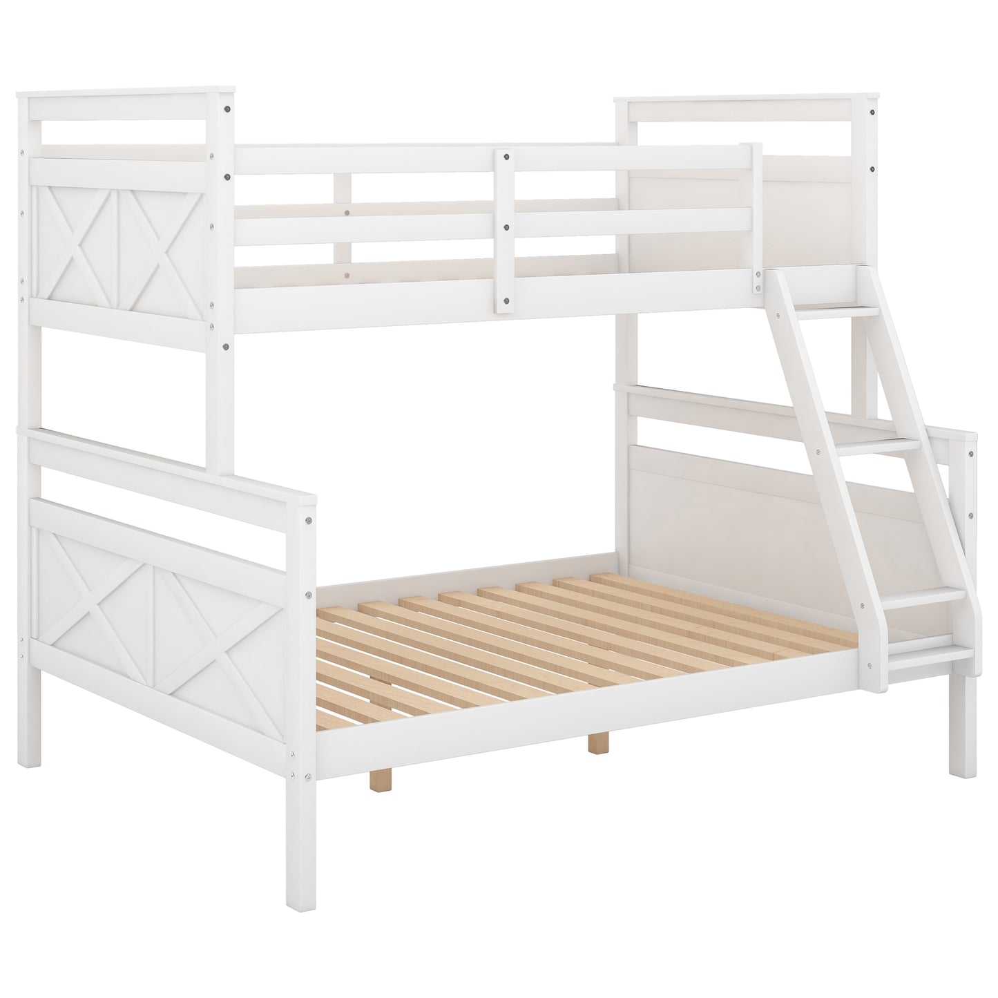 Elegant White Twin over Full Bunk Bed with Safety Guardrail and Ladder