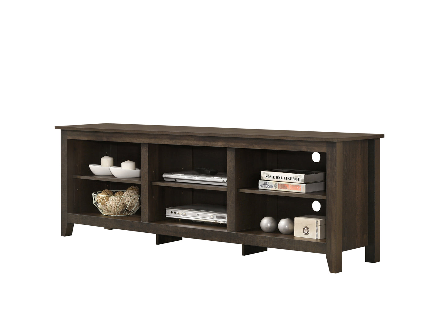 Benito Dark Dusty Brown 70 Wide TV Stand with Open Shelves and Cable Organization