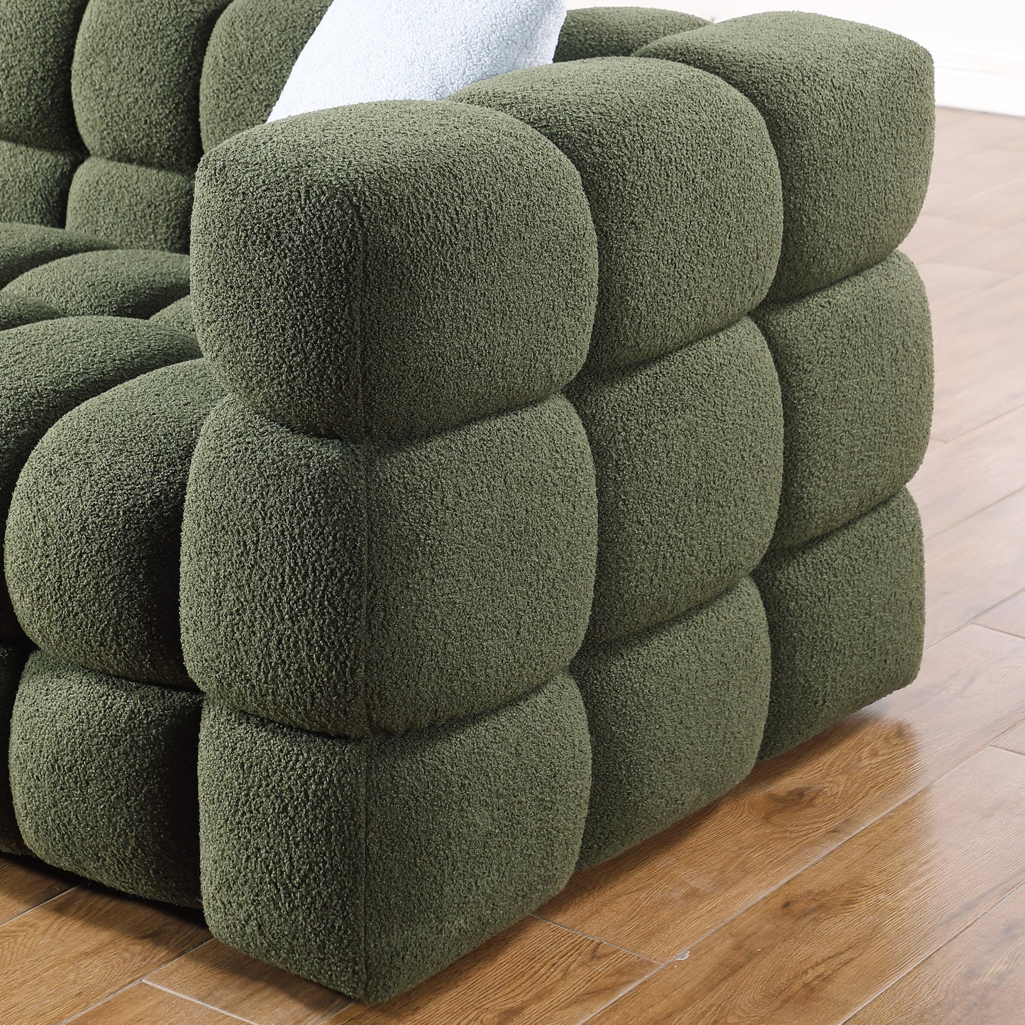 Olive Green Bouclé 3-Seater Marshmallow Sofa with Human Body Structure for USA People